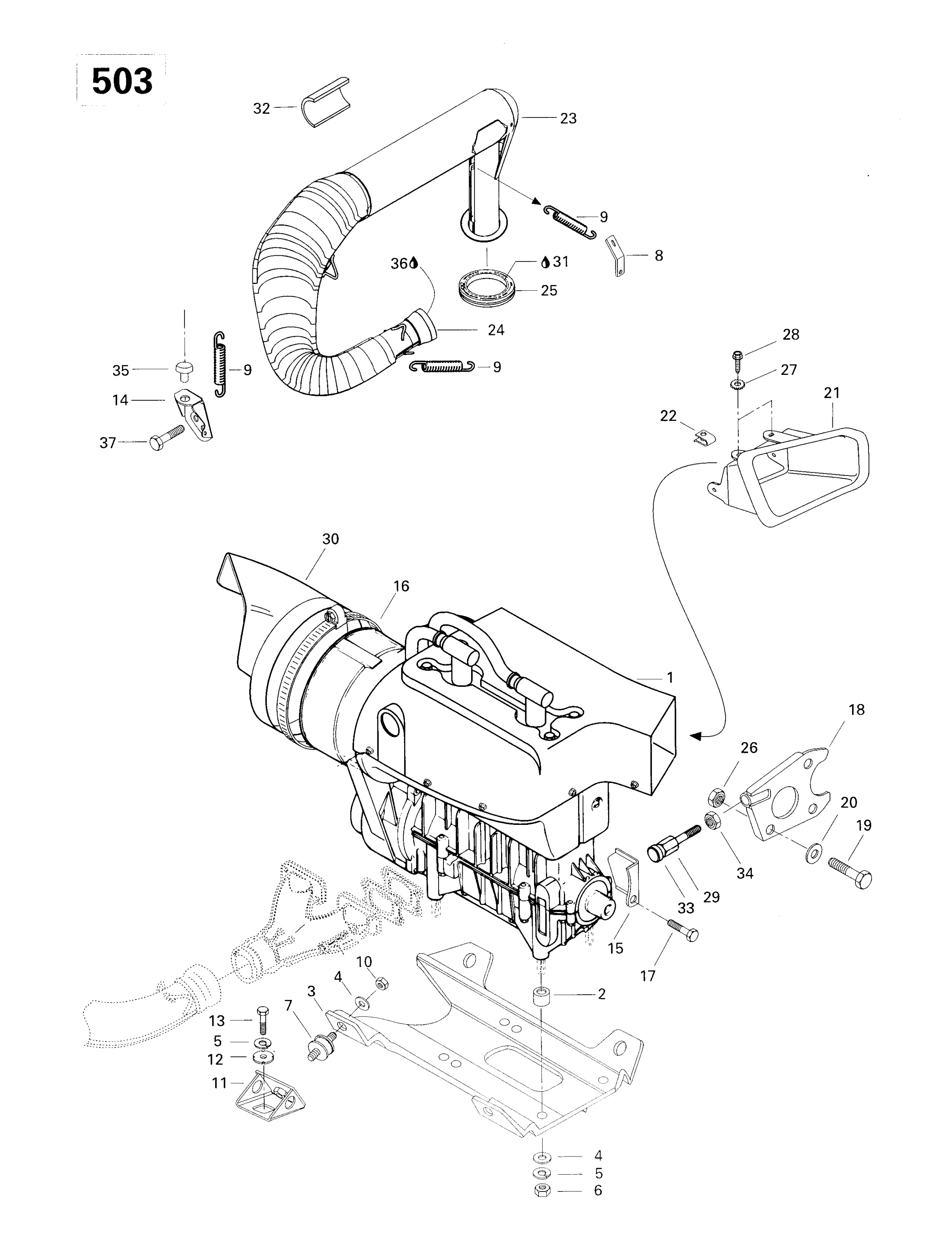 Схема узла: Engine Support And Muffler (503)