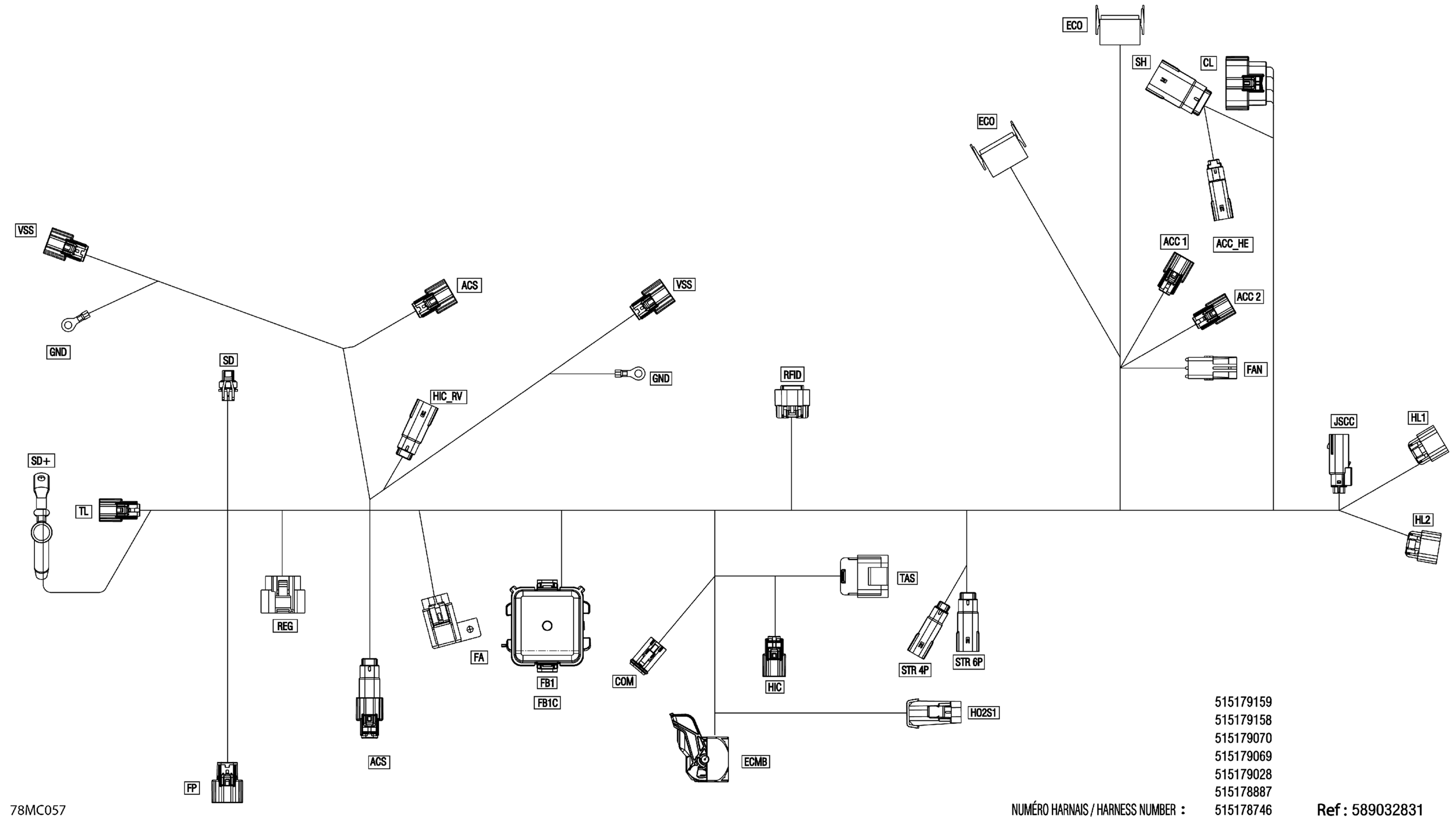 Схема узла: Electric - Main Harness - 515178887 - Model With VIP Hi-End Gauge