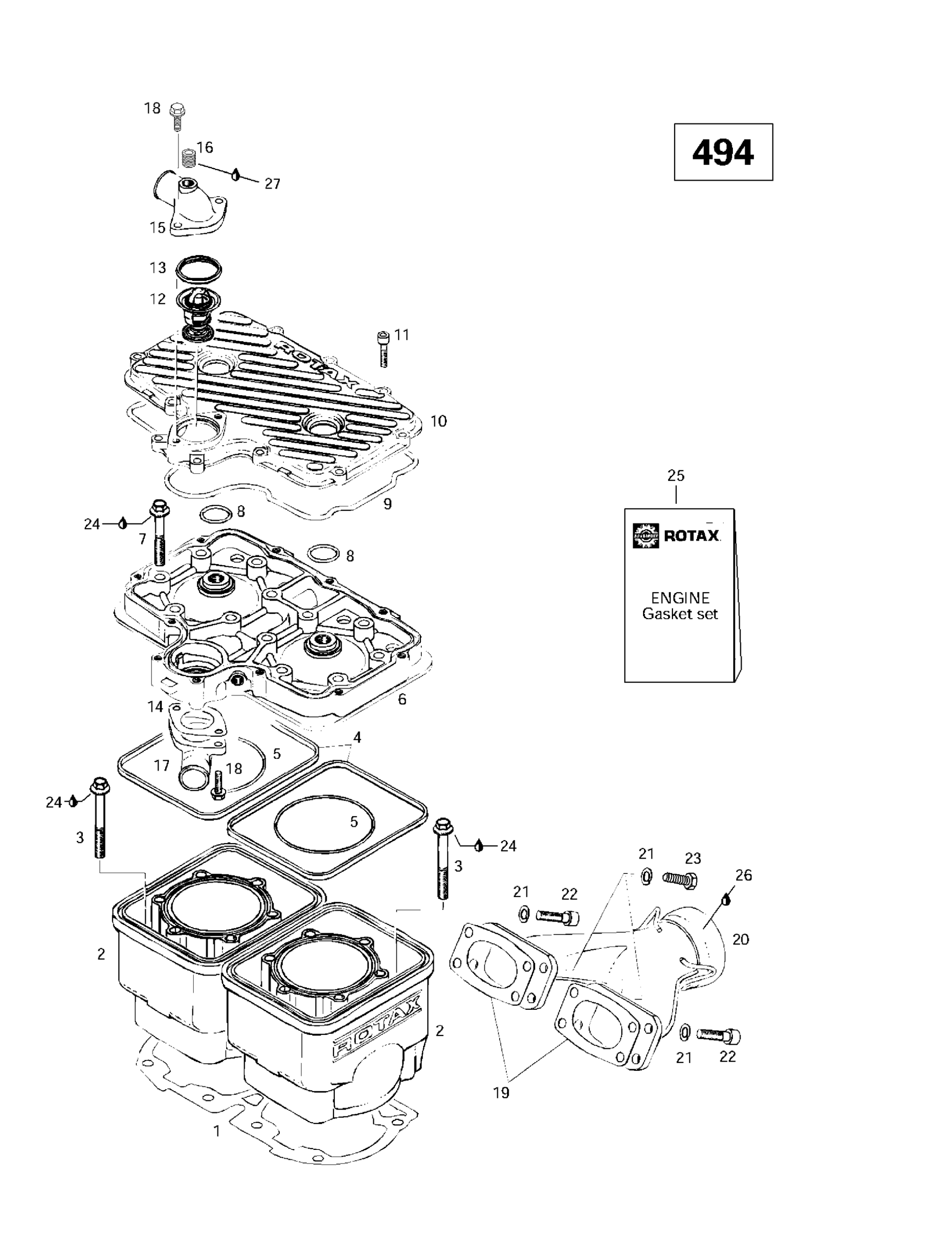 Cylinder, Exhaust Manifold (494)