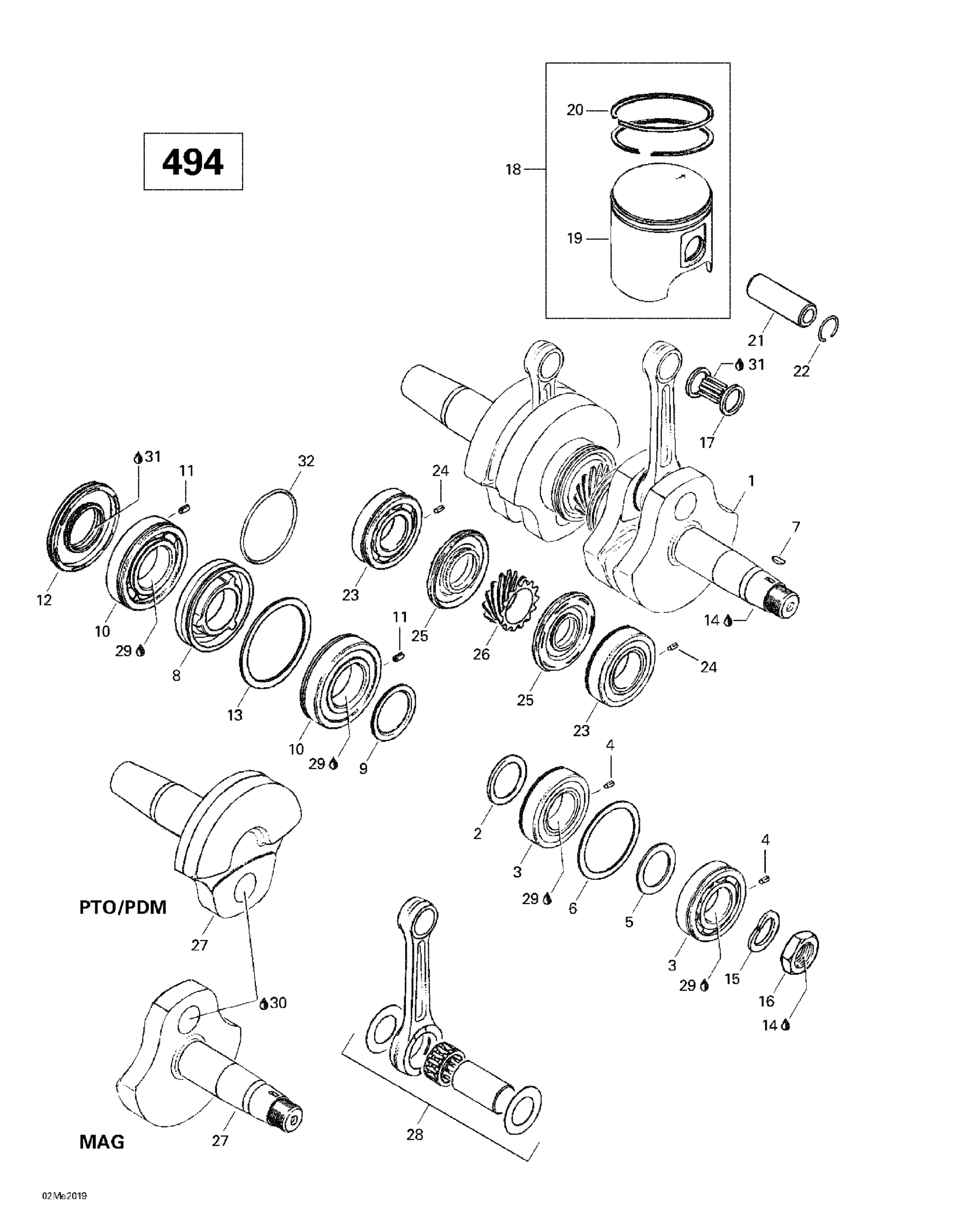 Схема узла: Crankshaft And Pistons (494)