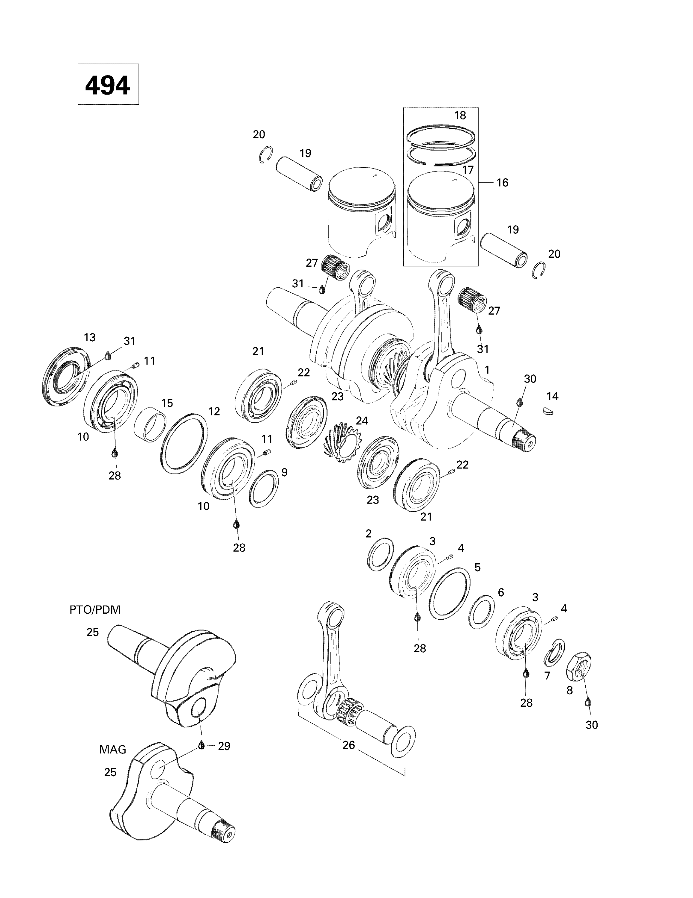Схема узла: Crankshaft And Pistons (494)