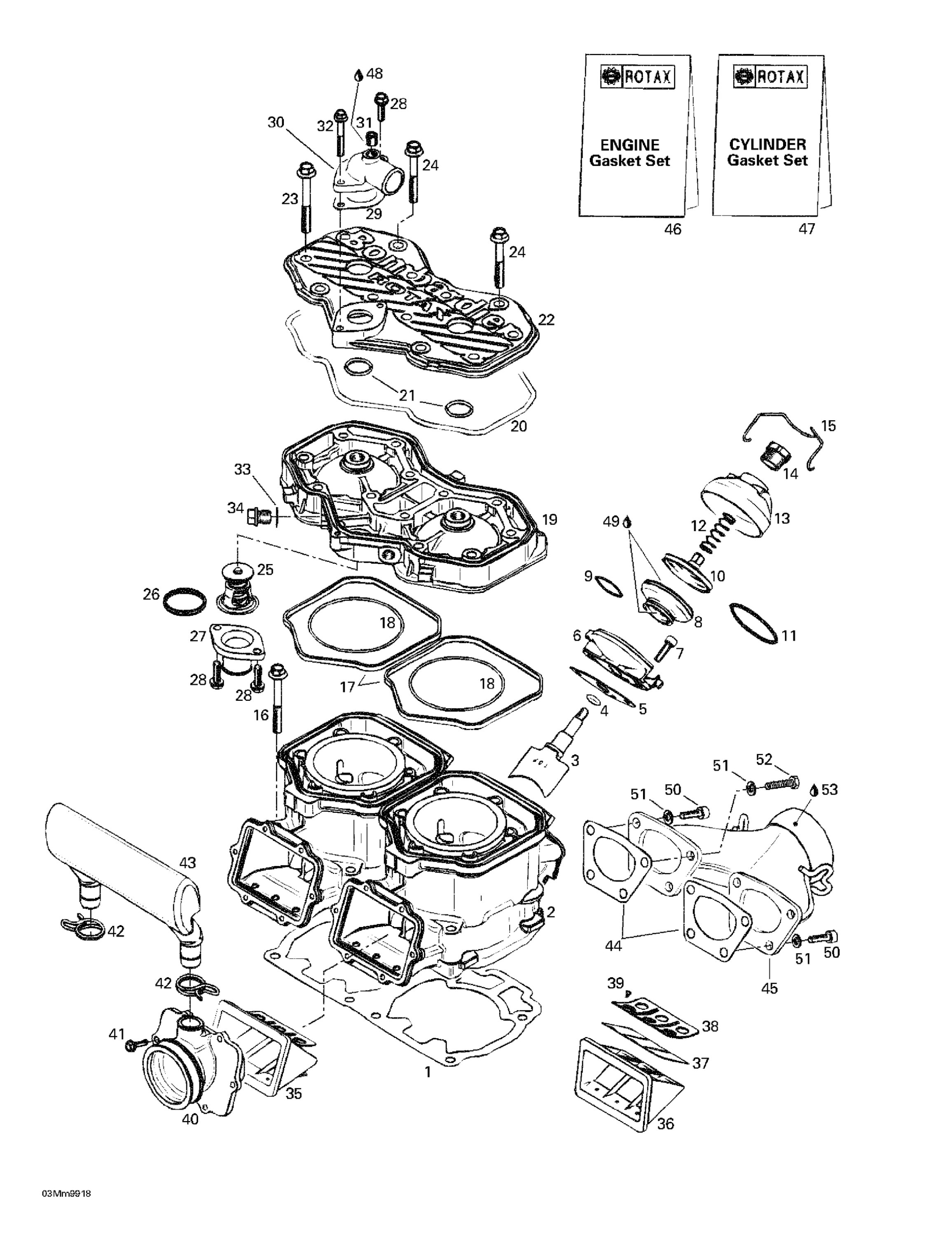 Схема узла: Cylinder, Exhaust Manifold, Reed Valve