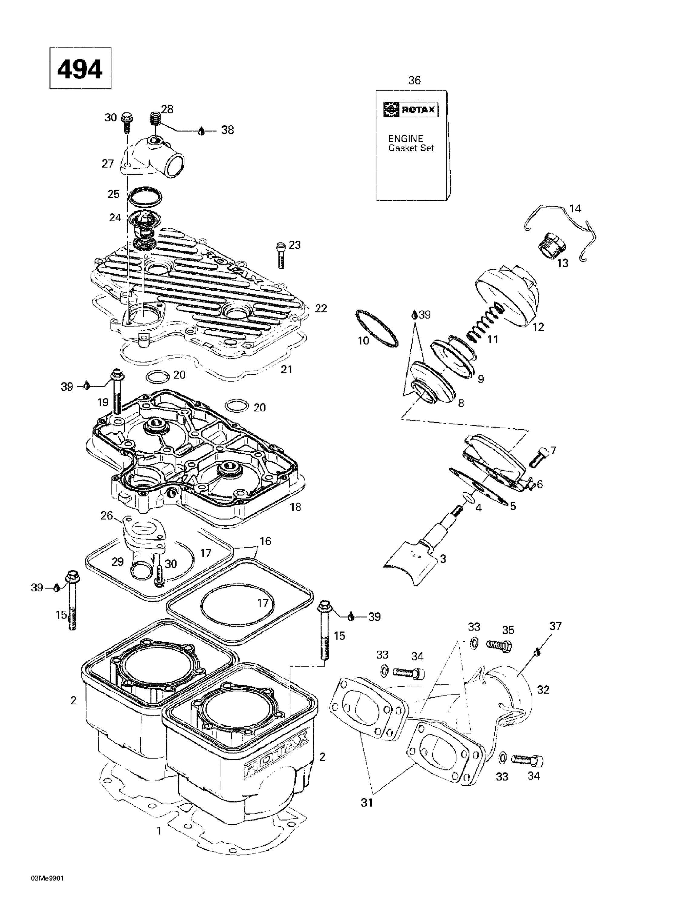 Cylinder, Exhaust Manifold (494)