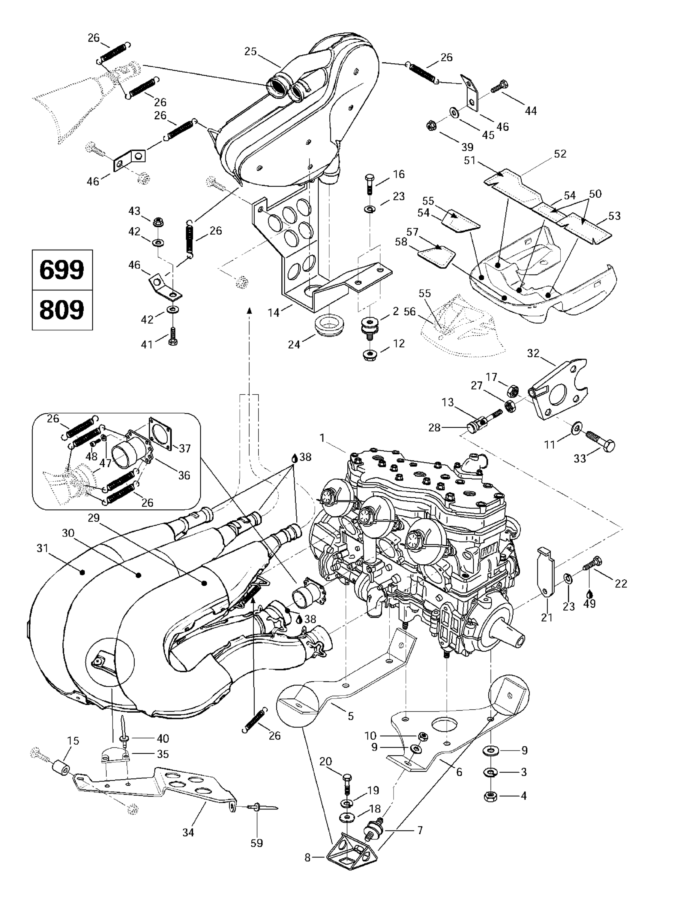 Схема узла: Engine Support And Muffler (699, 809)