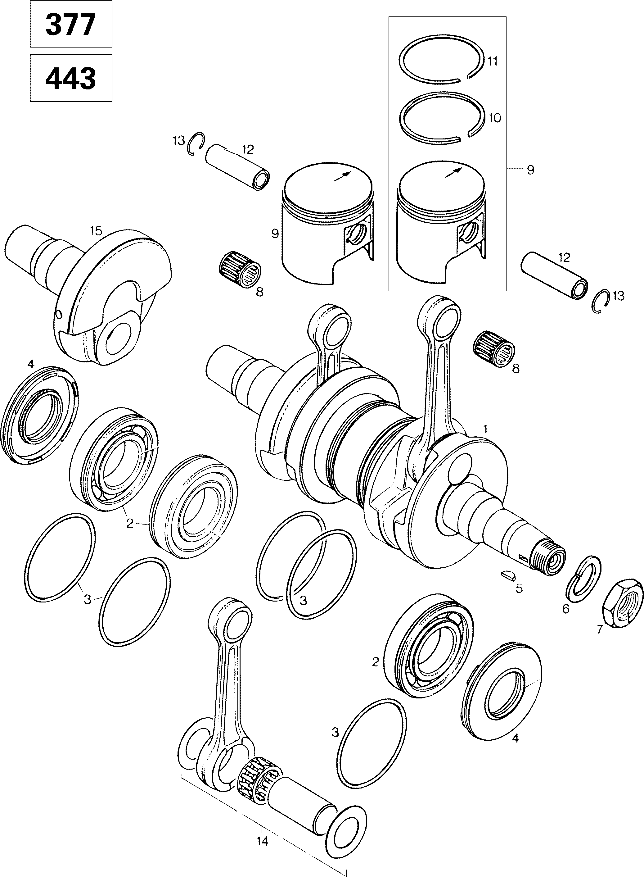 Схема узла: Crankshaft And Pistons 377