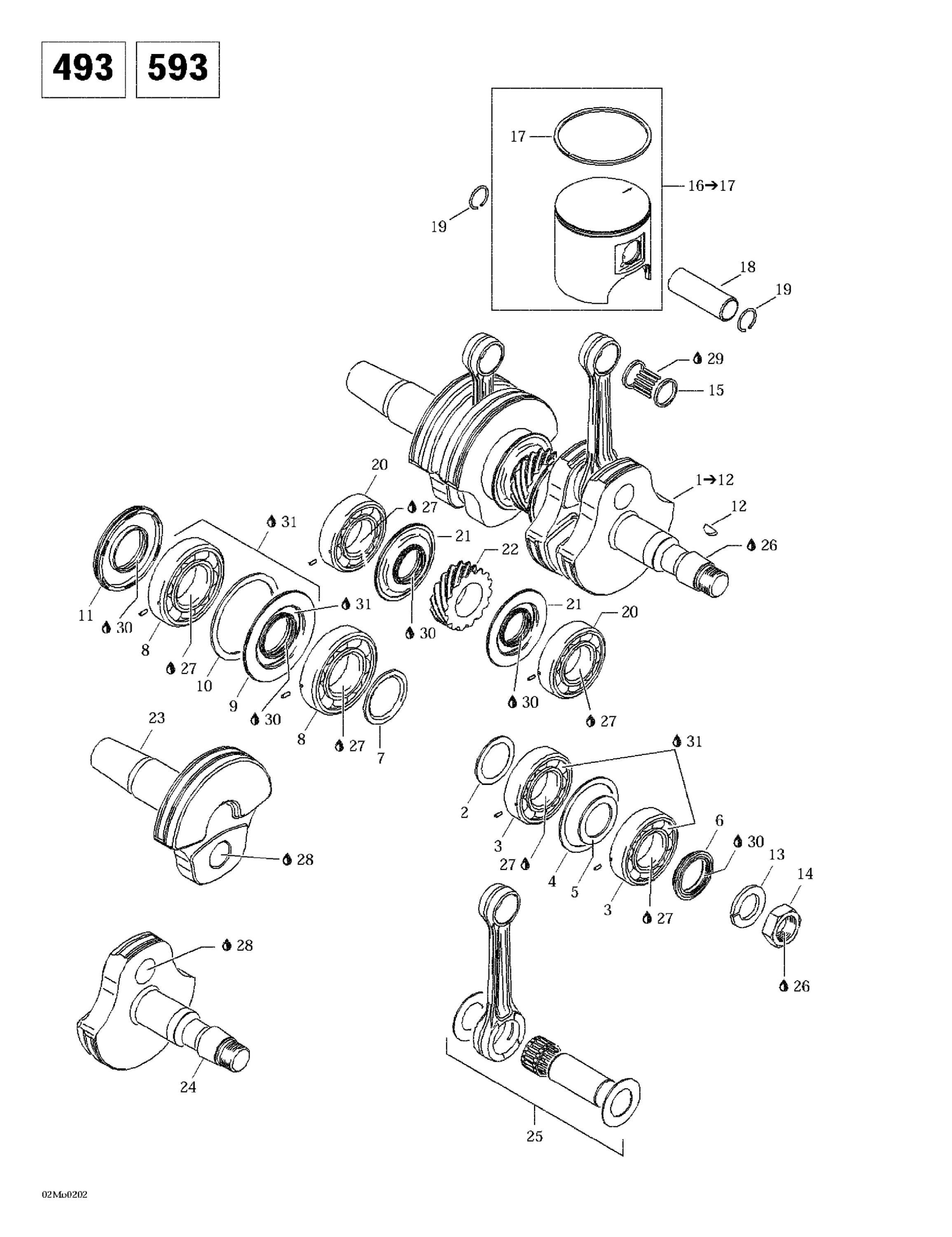 Схема узла: Crankshaft And Pistons (493, 593)