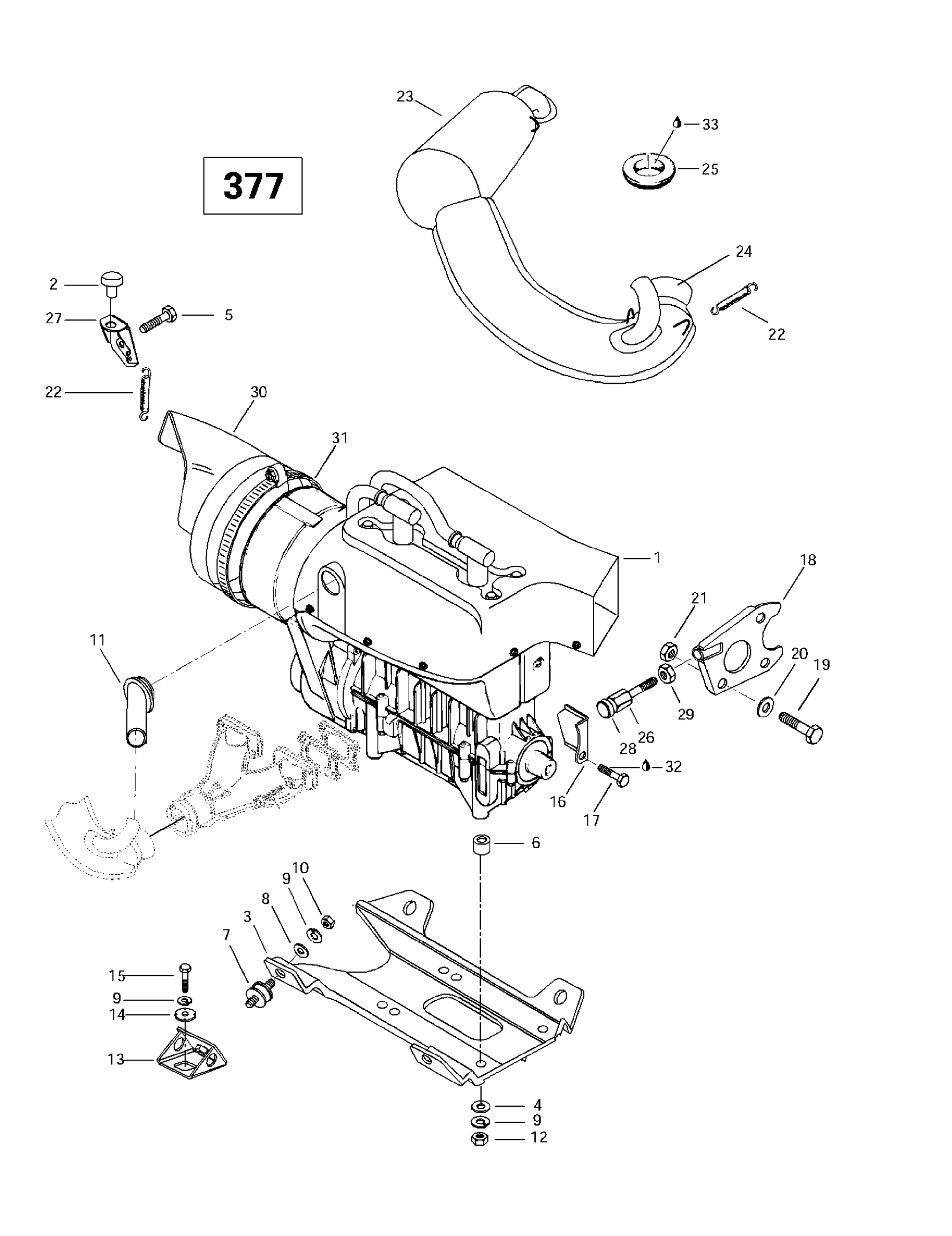 Схема узла: Engine Support And Muffler (377)