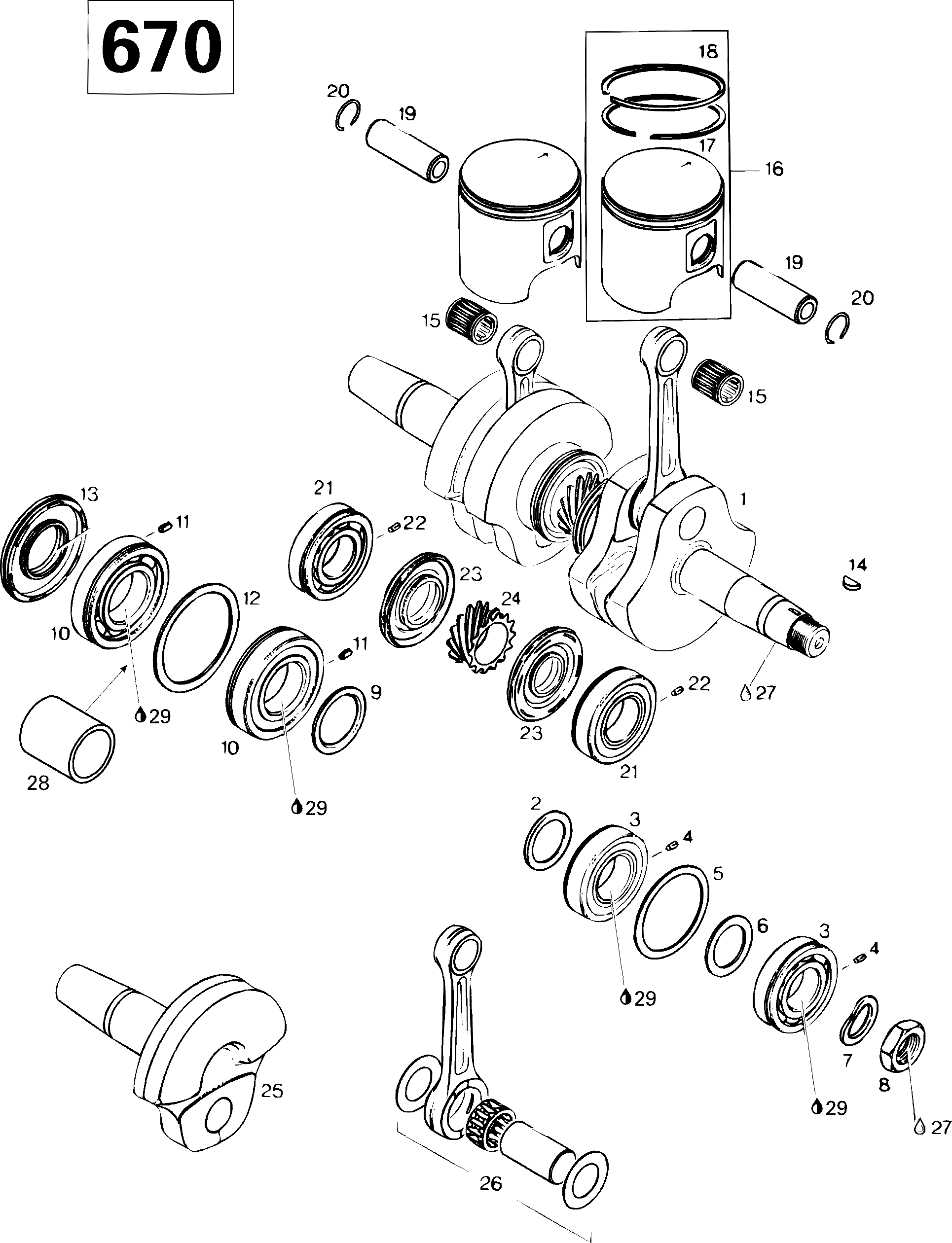 Схема узла: Crankshaft And Pistons 670SE