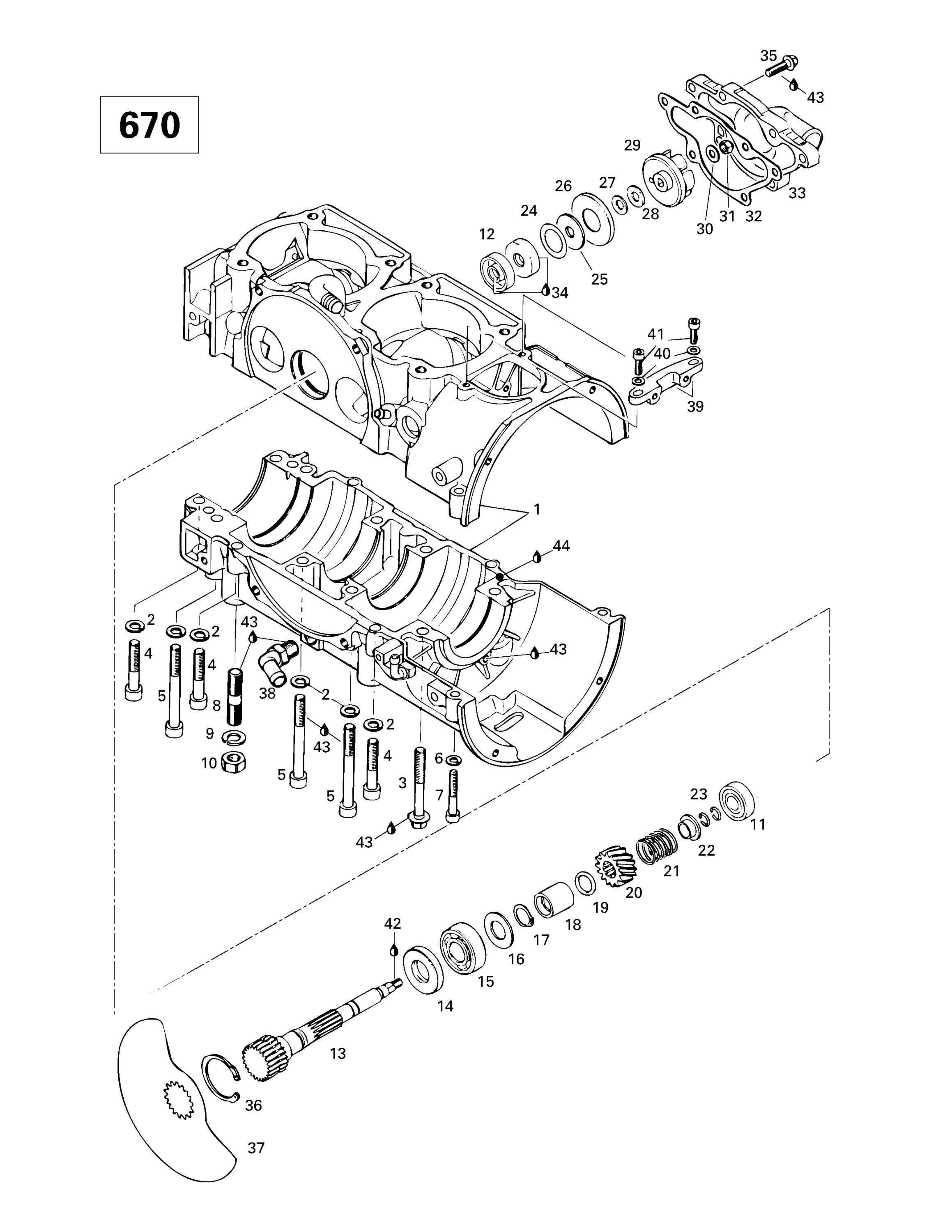 Crankcase, Rotary Valve, Water Pump (670)