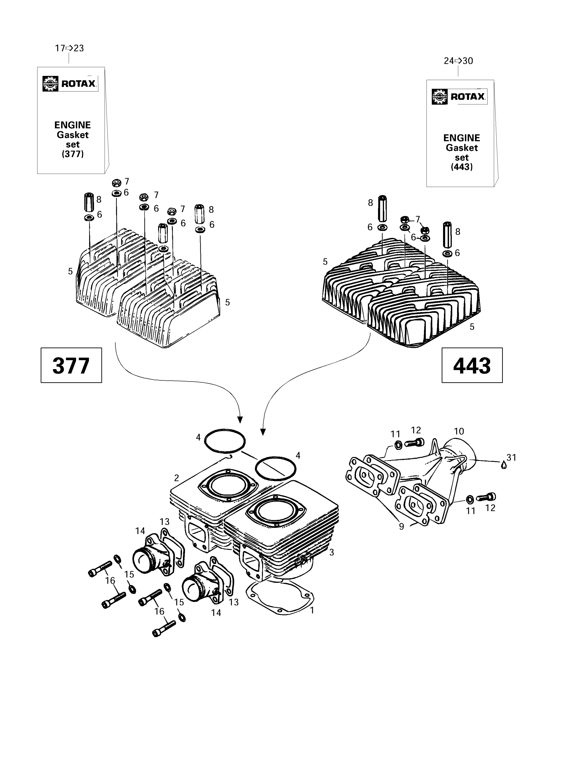 Cylinder, Exhaust Manifold (377, 443)