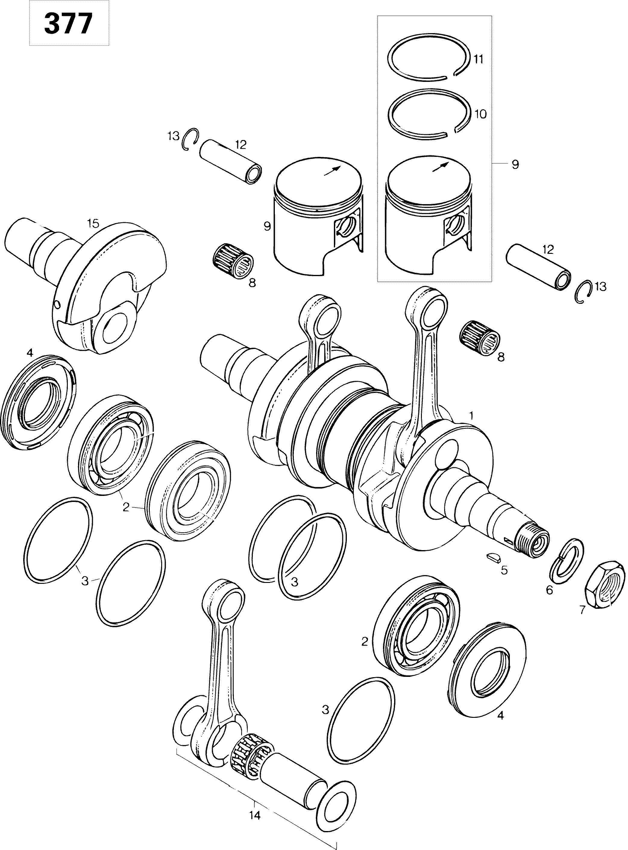 Схема узла: Crankshaft And Pistons 377