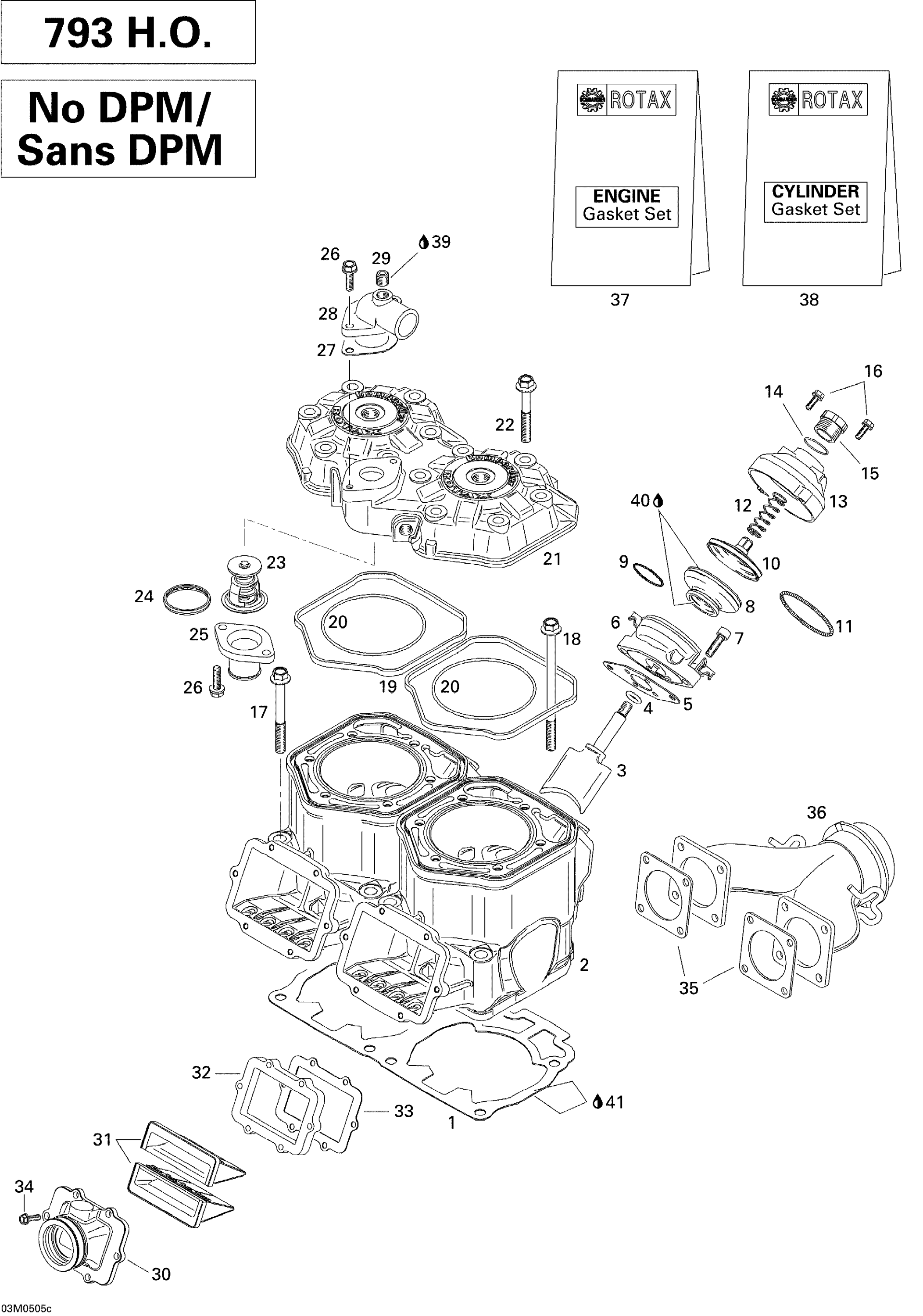 Схема узла: Cylinder, Exhaust Manifold And Reed Valve 793HO No PDM
