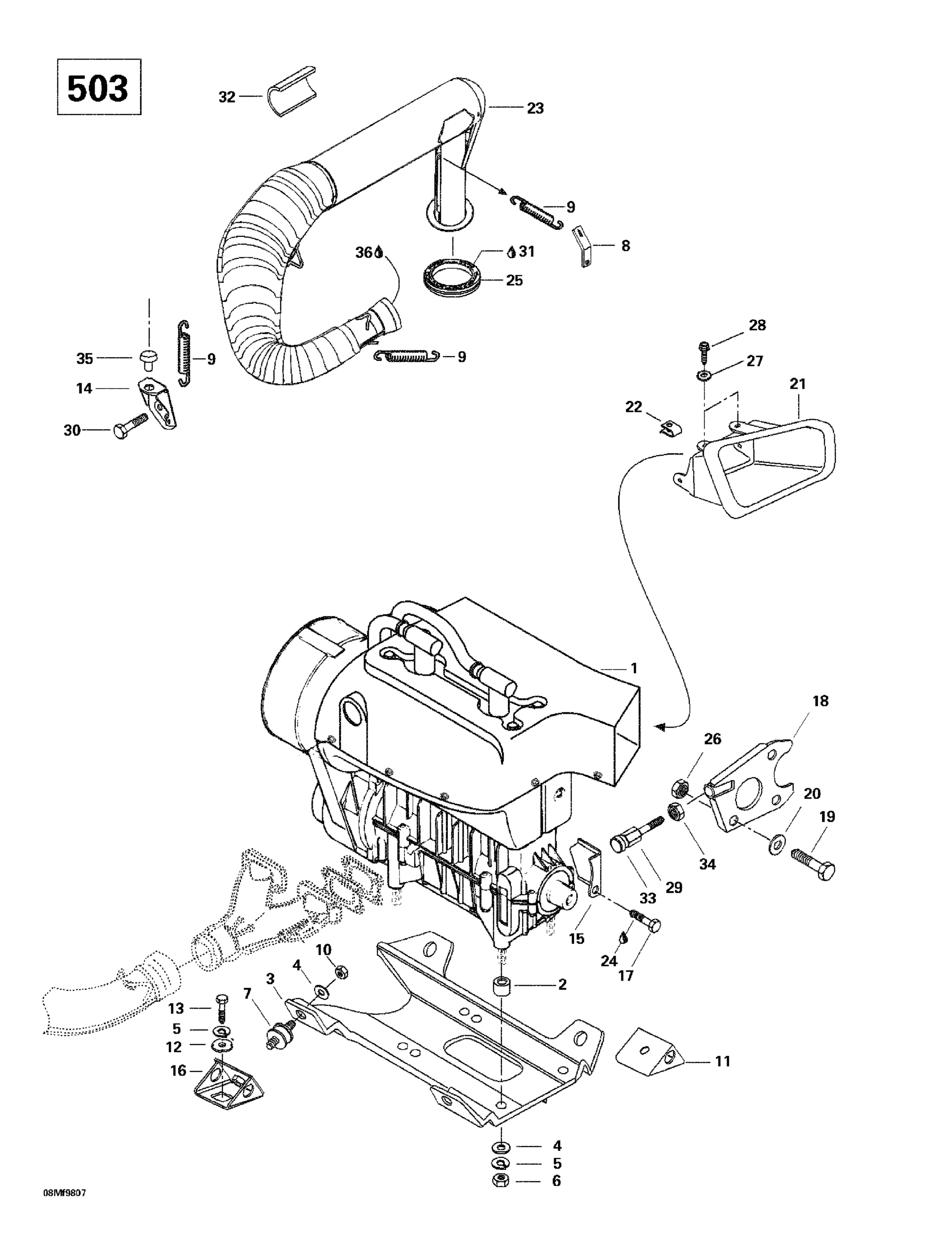 Схема узла: Engine Support And Muffler (503)