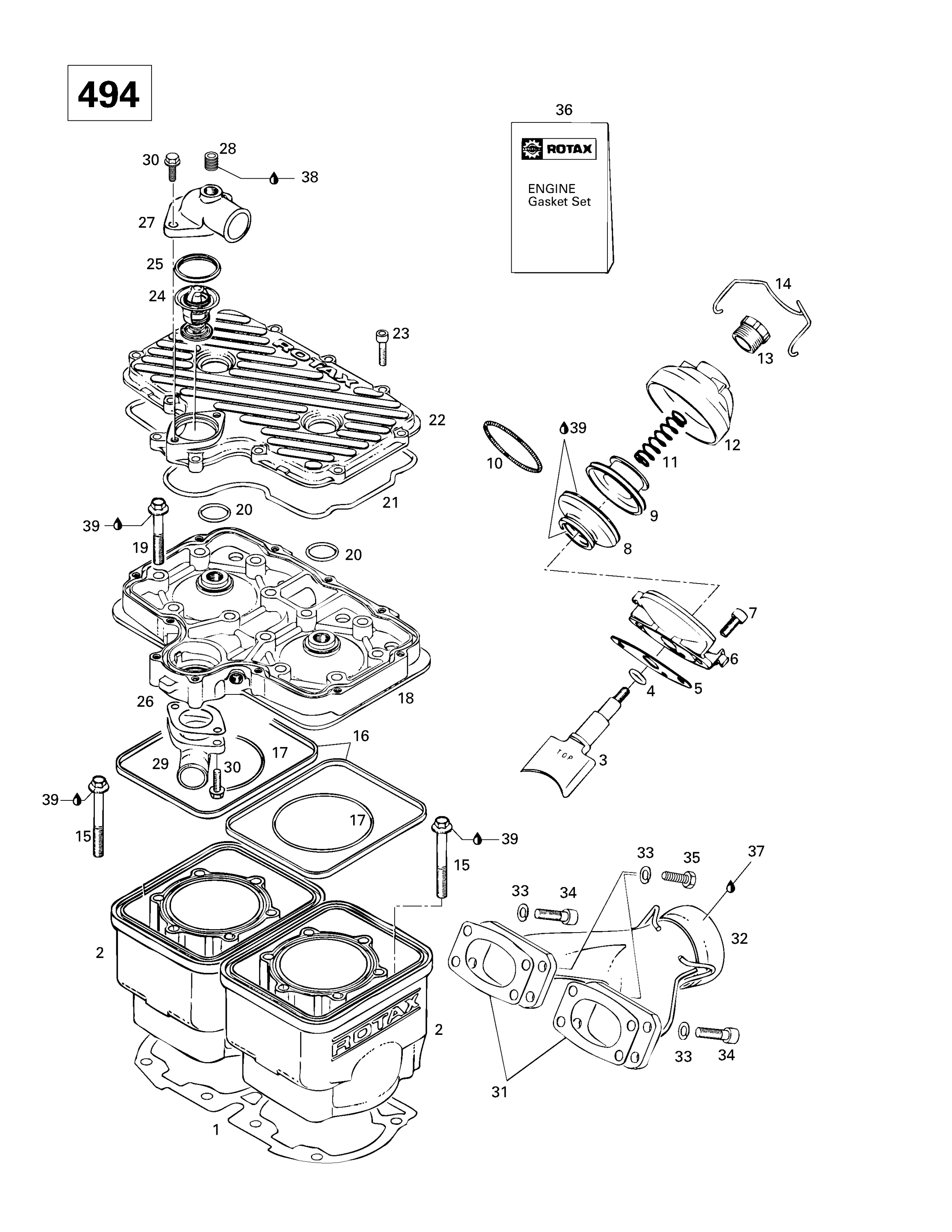Схема узла: Cylinder, Exhaust Manifold (494)