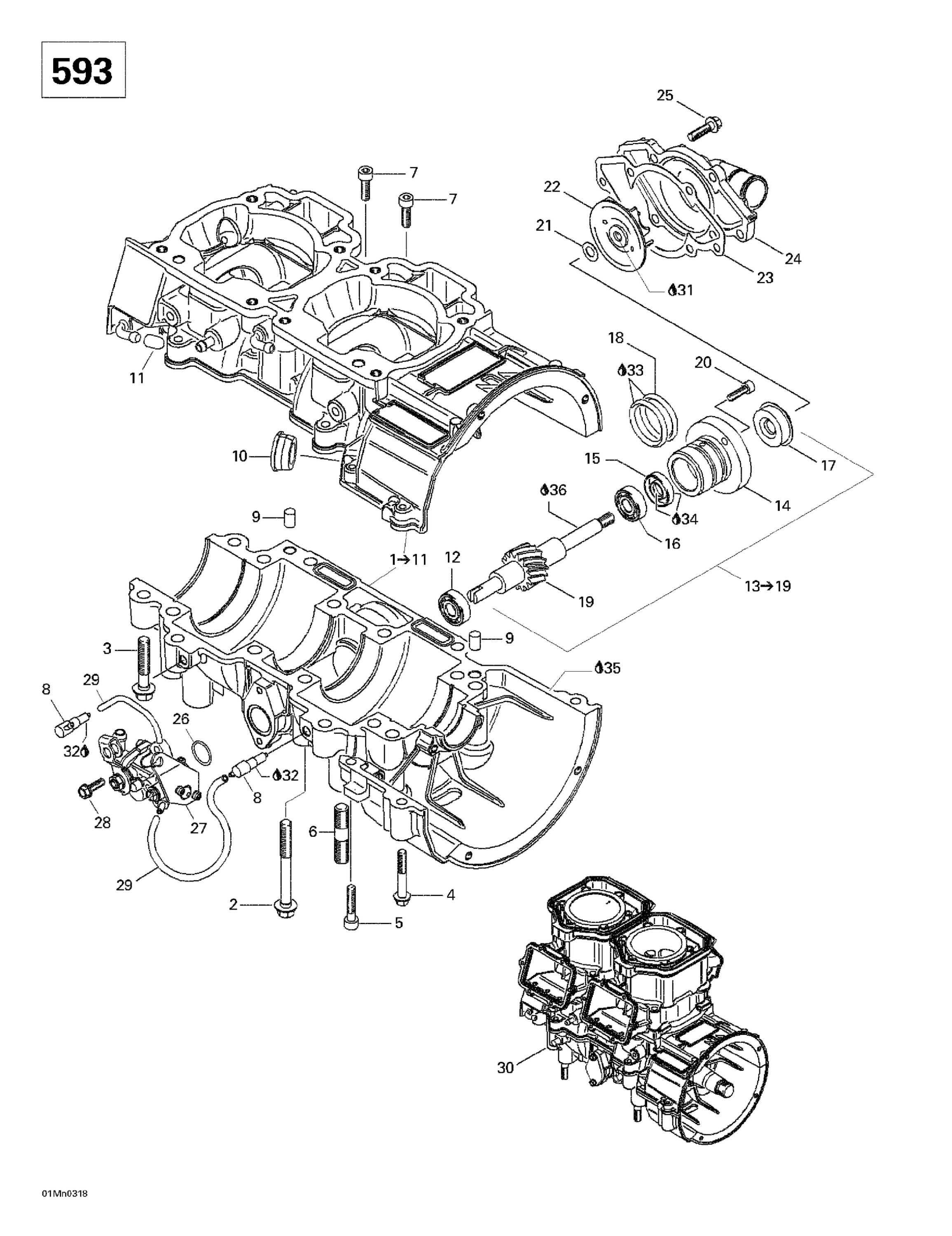 Crankcase, Rotary Valve, Water Pump (593)