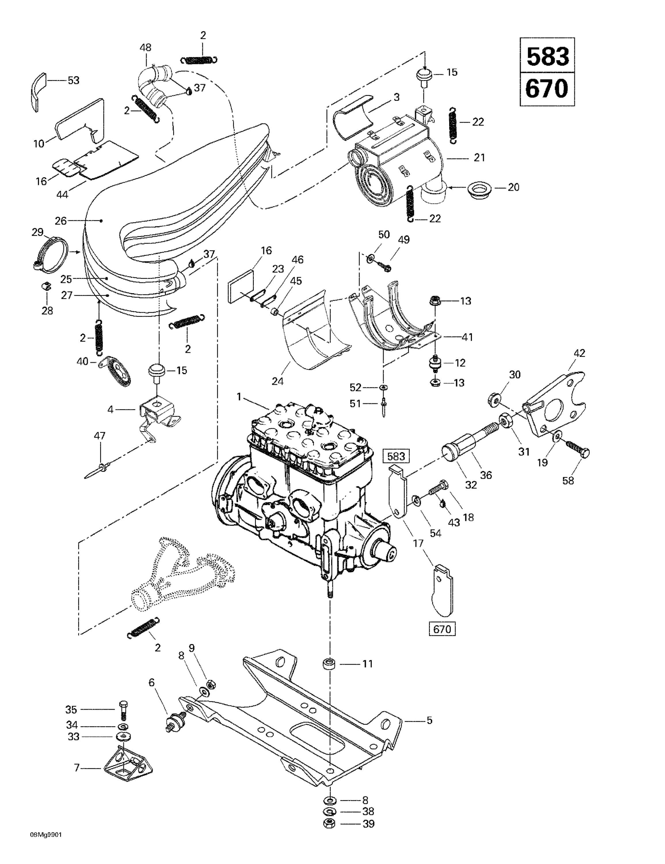 Схема узла: Engine Support And Muffler (583, 670)