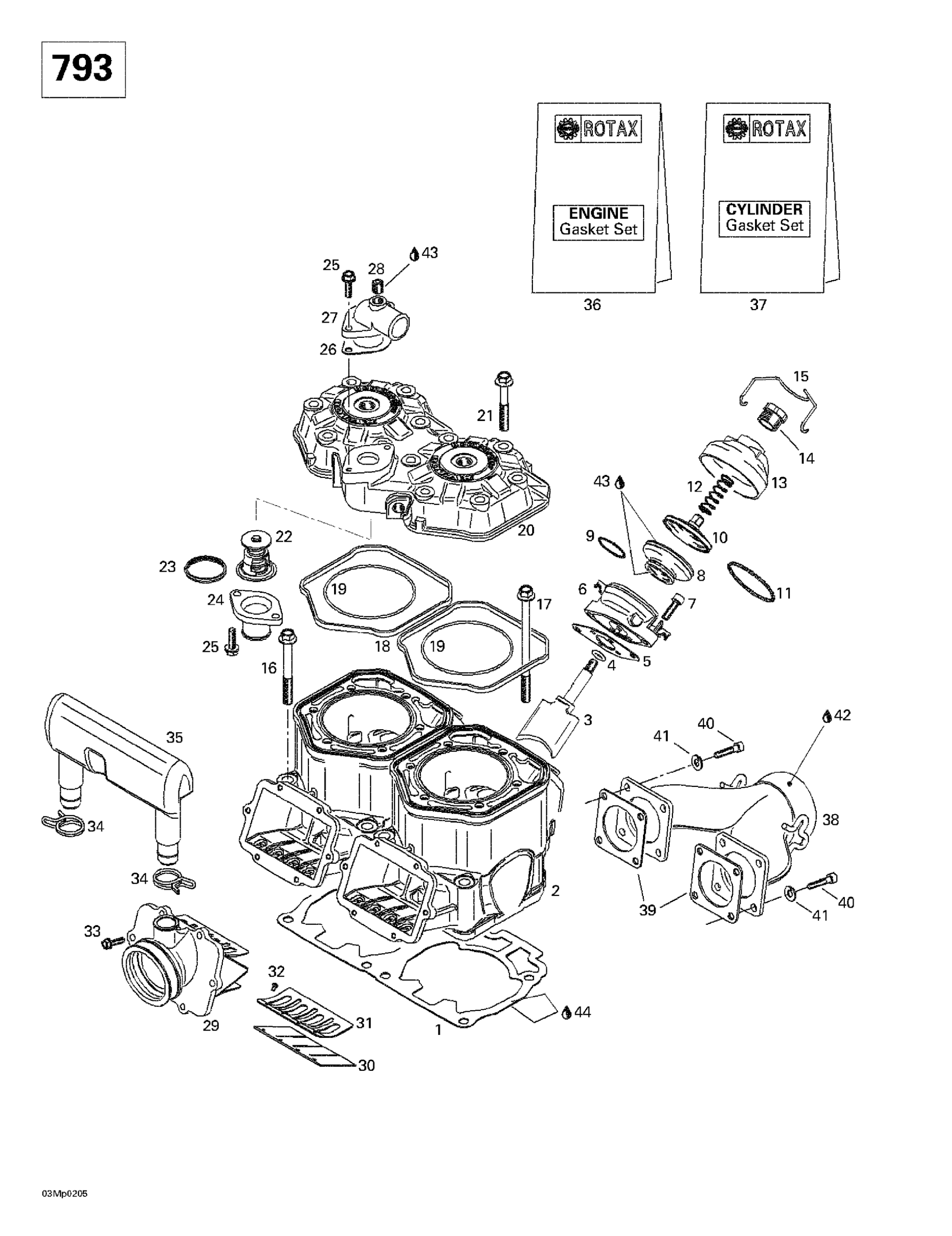 Cylinder, Exhaust Manifold, Reed Valve (793)