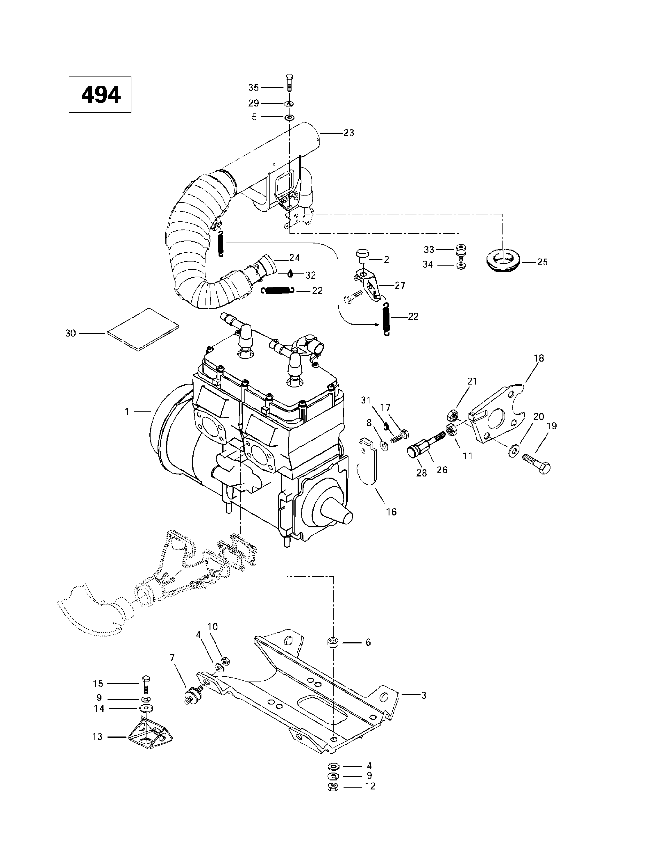 Engine Support And Muffler (494)