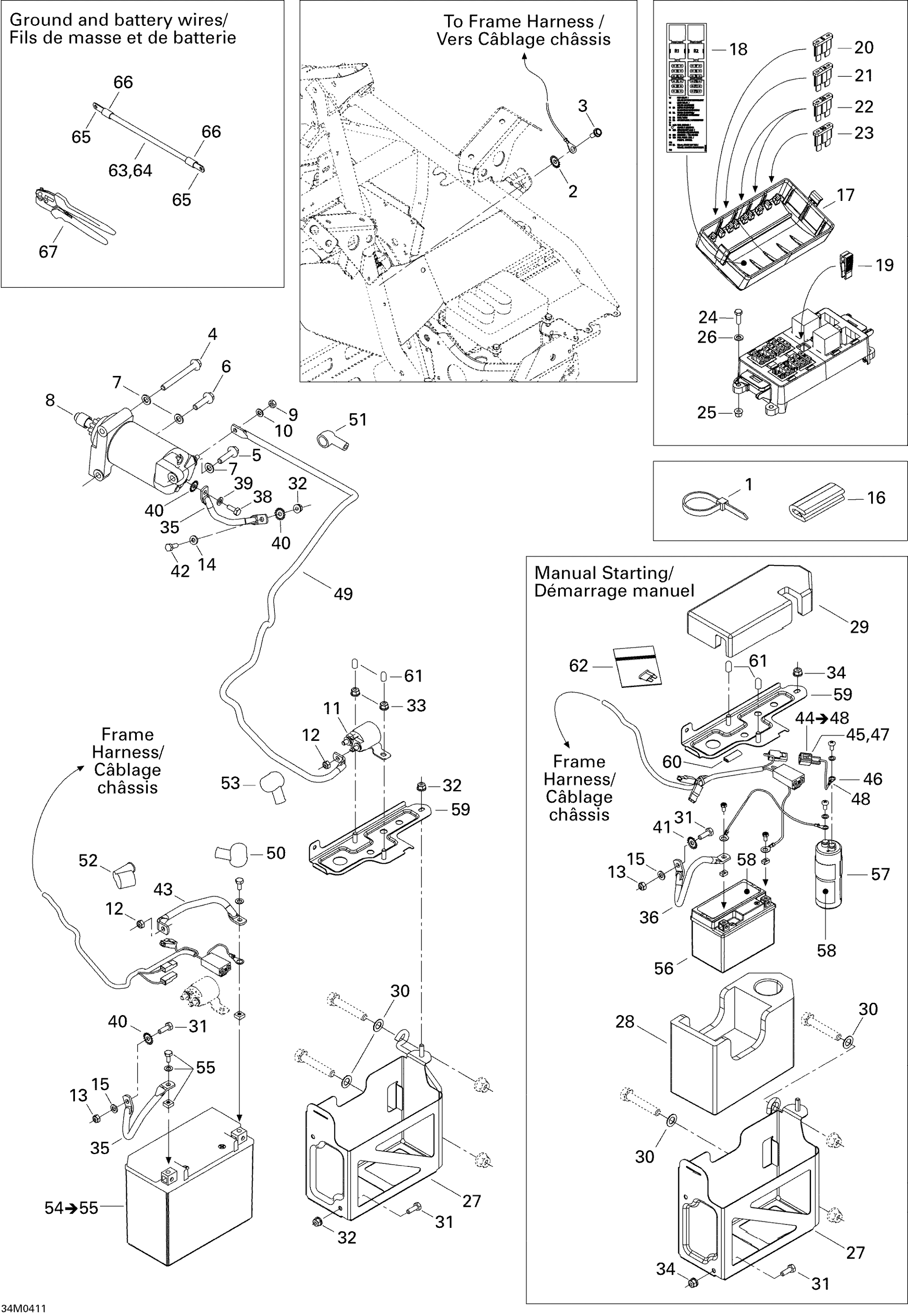 Схема узла: Battery, Starter and Fuse Box