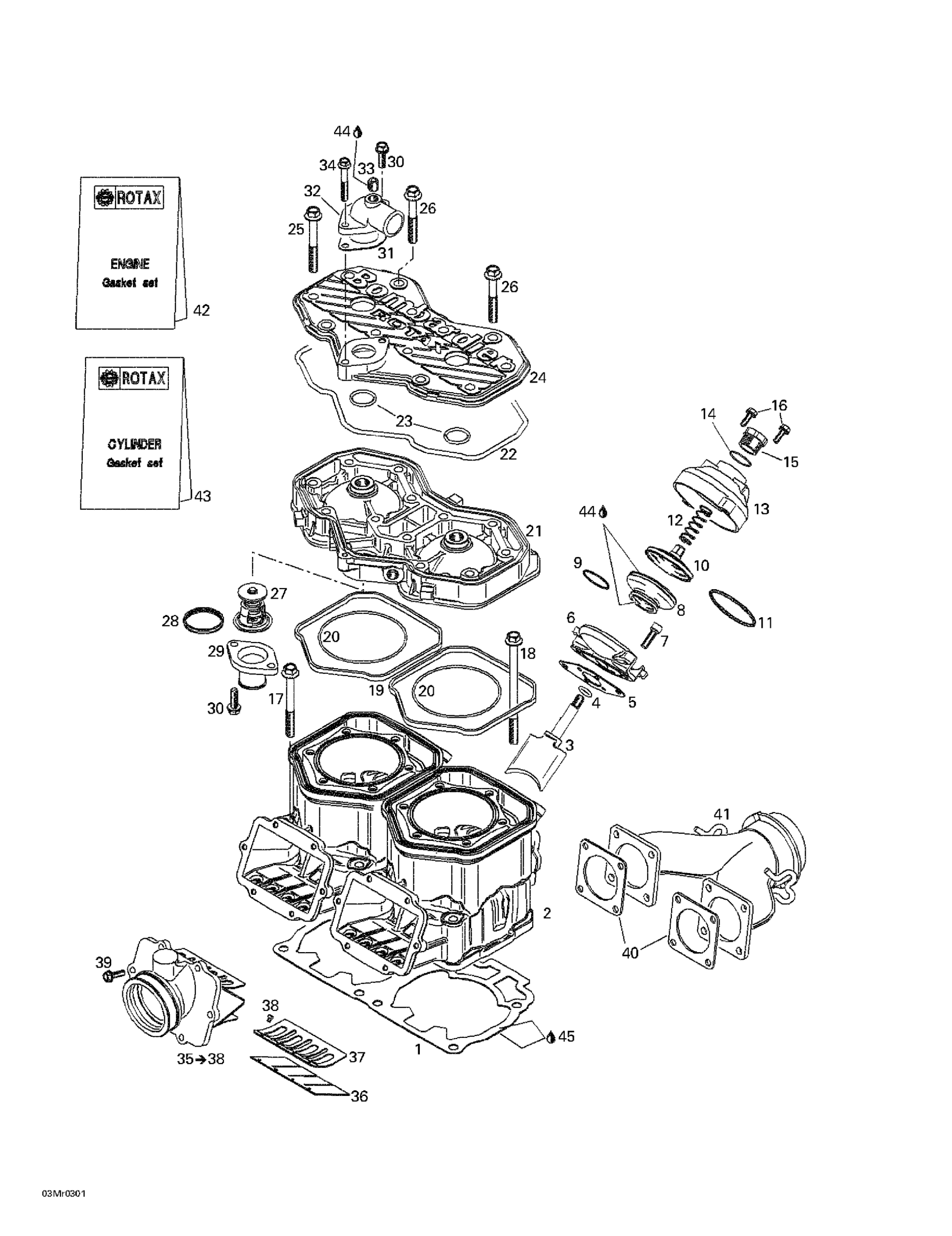 Схема узла: Cylinder, Exhaust Manifold, Reed Valve