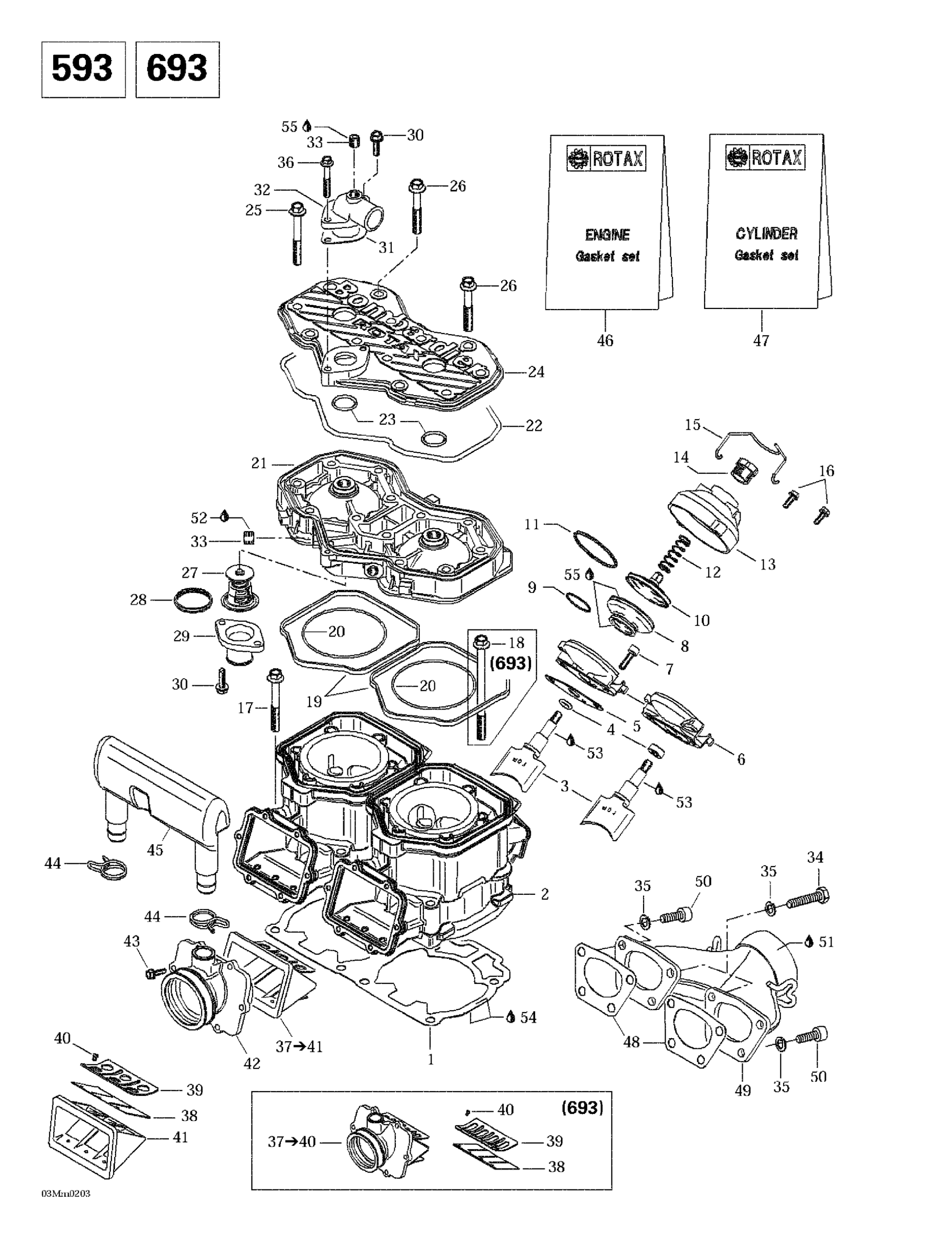 Cylinder, Exhaust Manifold, Reed Valve (593