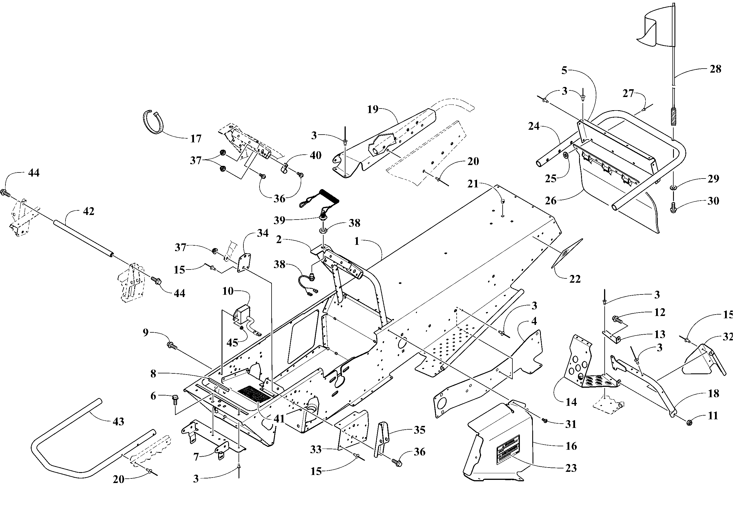 Схема узла: Chassis, Footrest and Rear Bumber