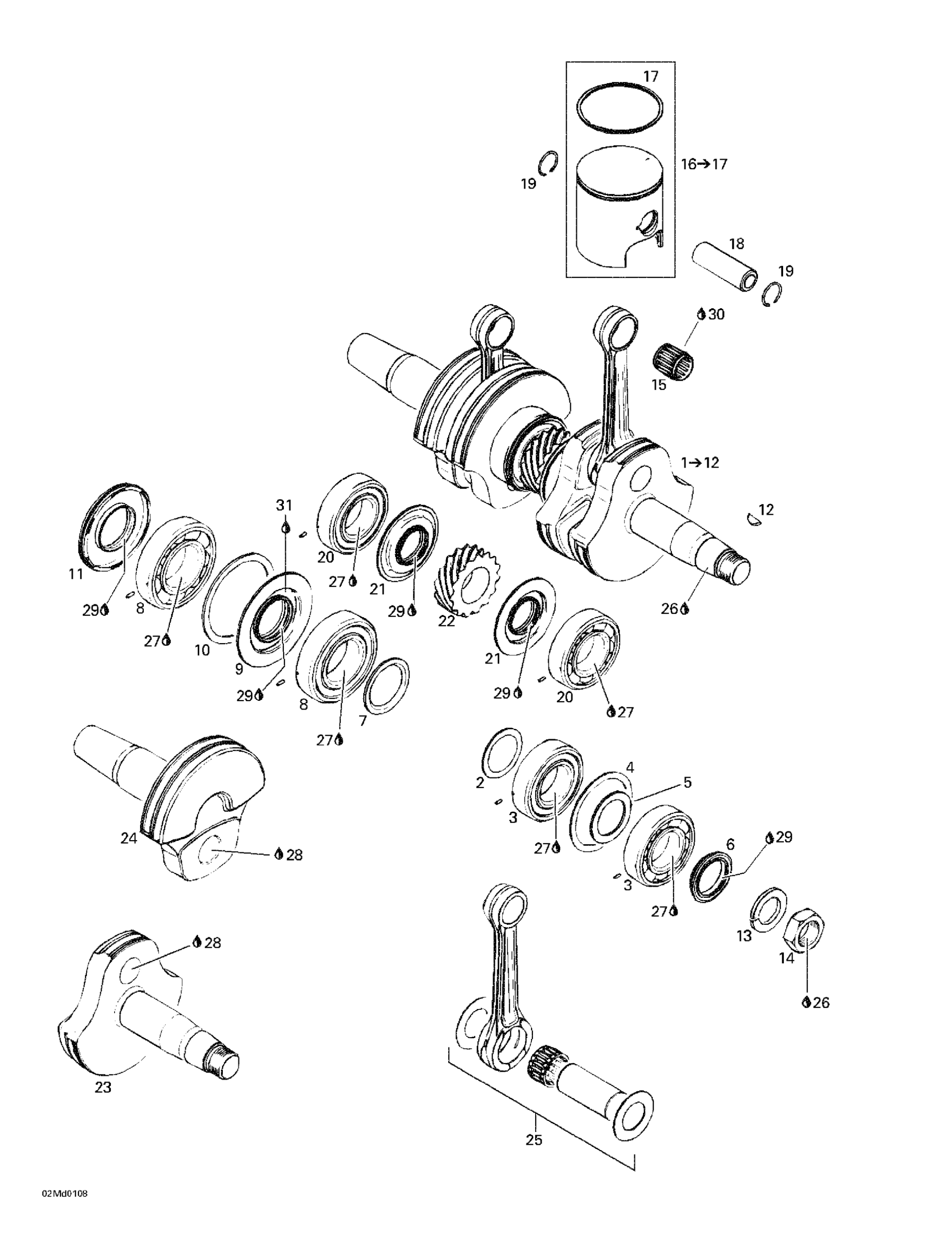 Схема узла: Crankshaft And Pistons