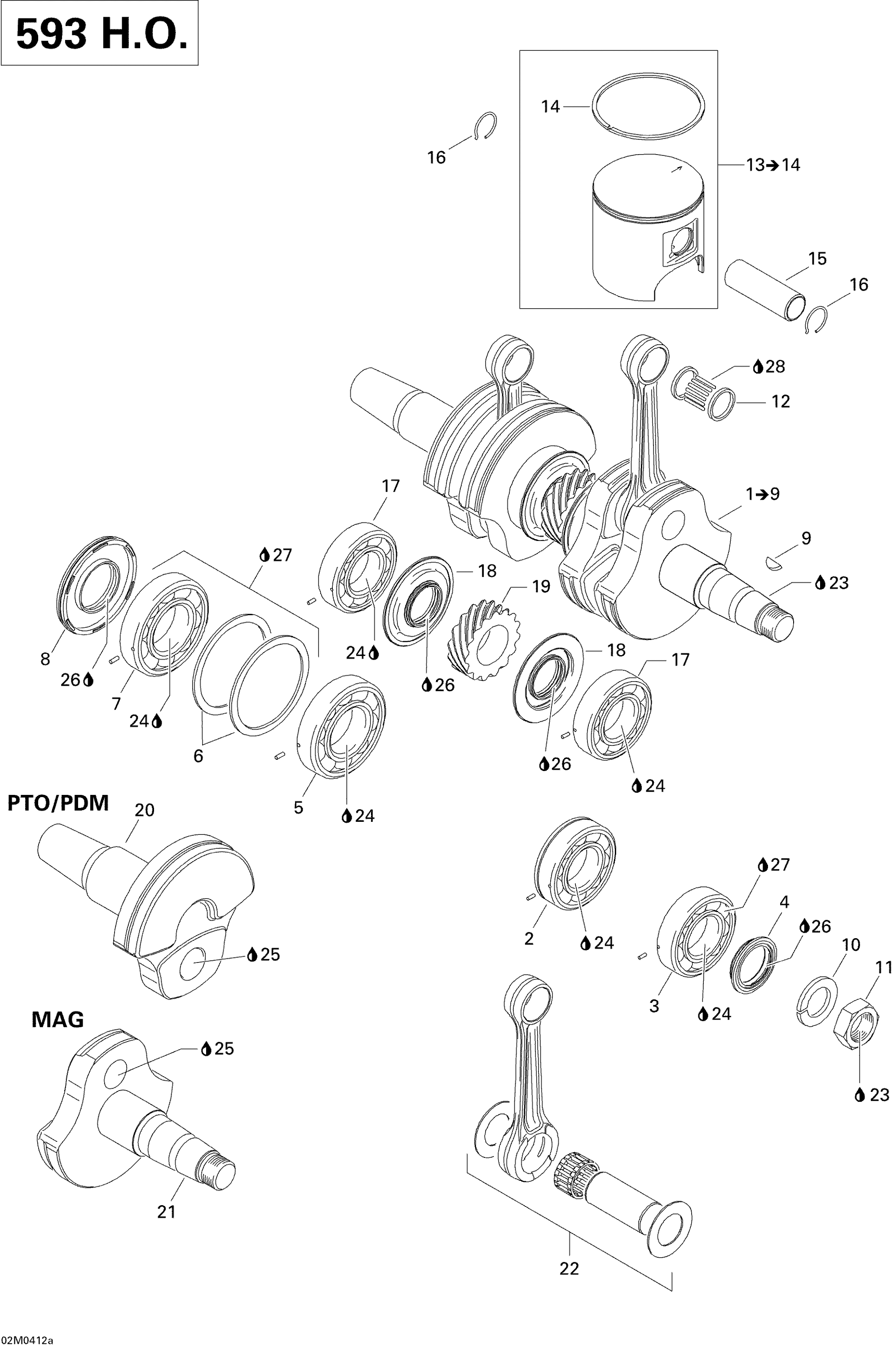 Crankshaft And Pistons (593 HO)