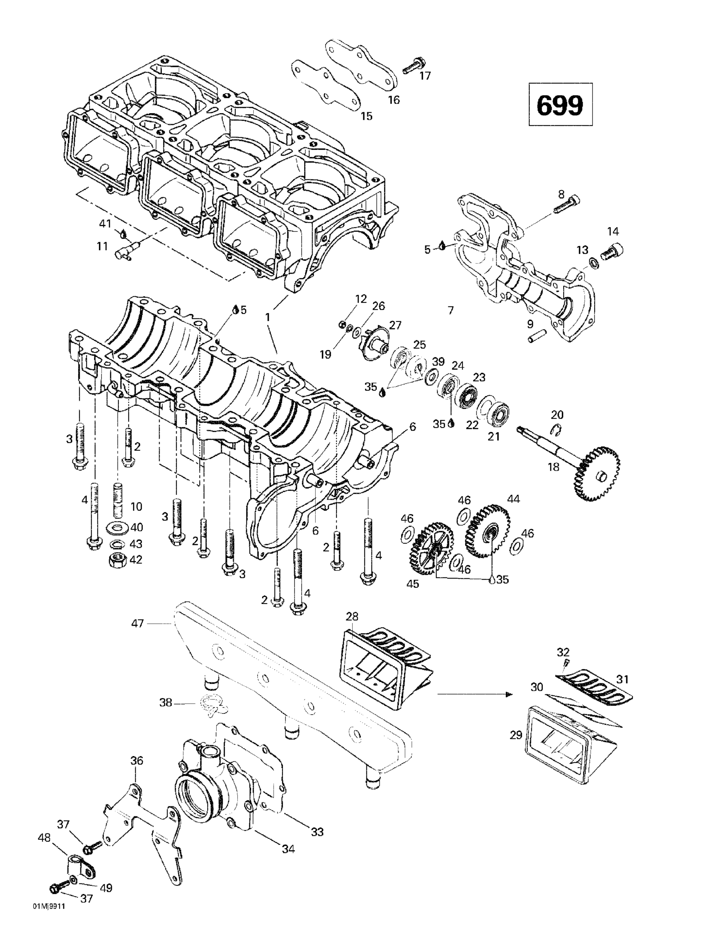 Crankcase, Reed Valve, Water Pump (699)