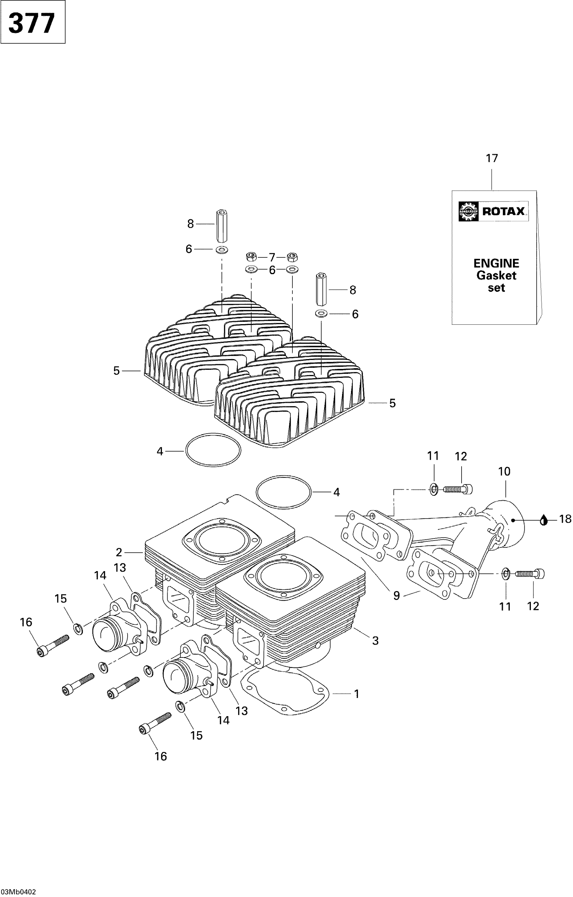 Схема узла: Cylinder, Exhaust Manifold (380F)