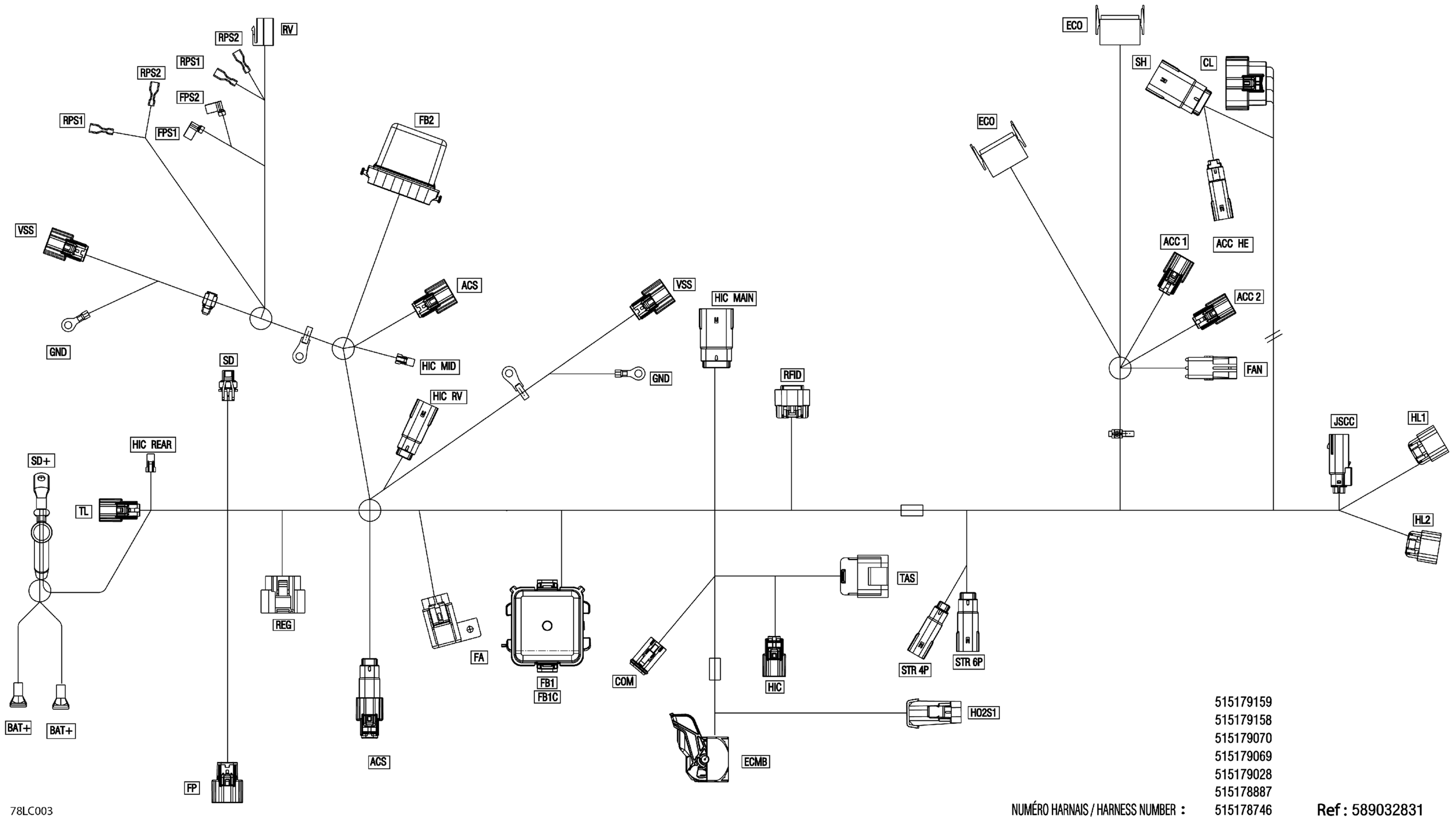 Схема узла: Electric - Main Harness - 515178887 - Model With VIP Hi-End Gauge
