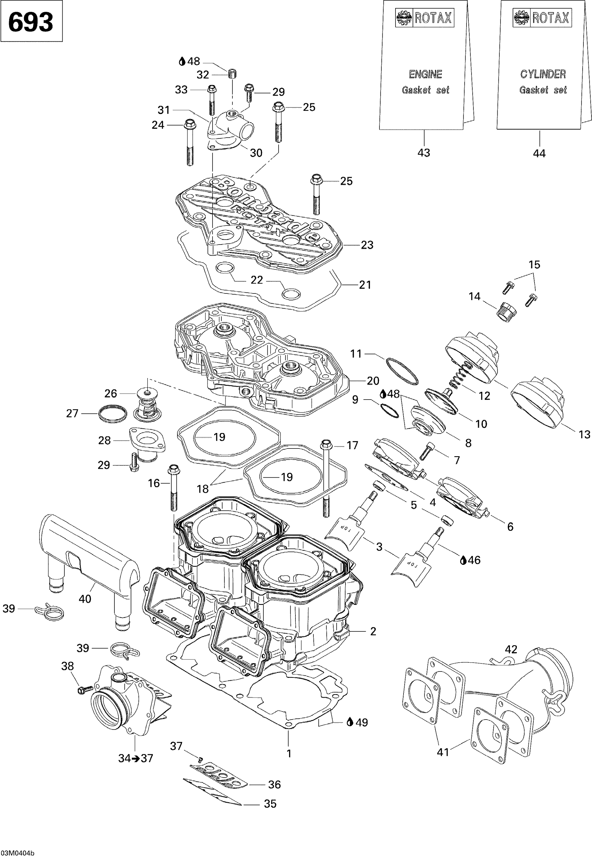 Cylinder, Exhaust Manifold, Reed Valve (693)