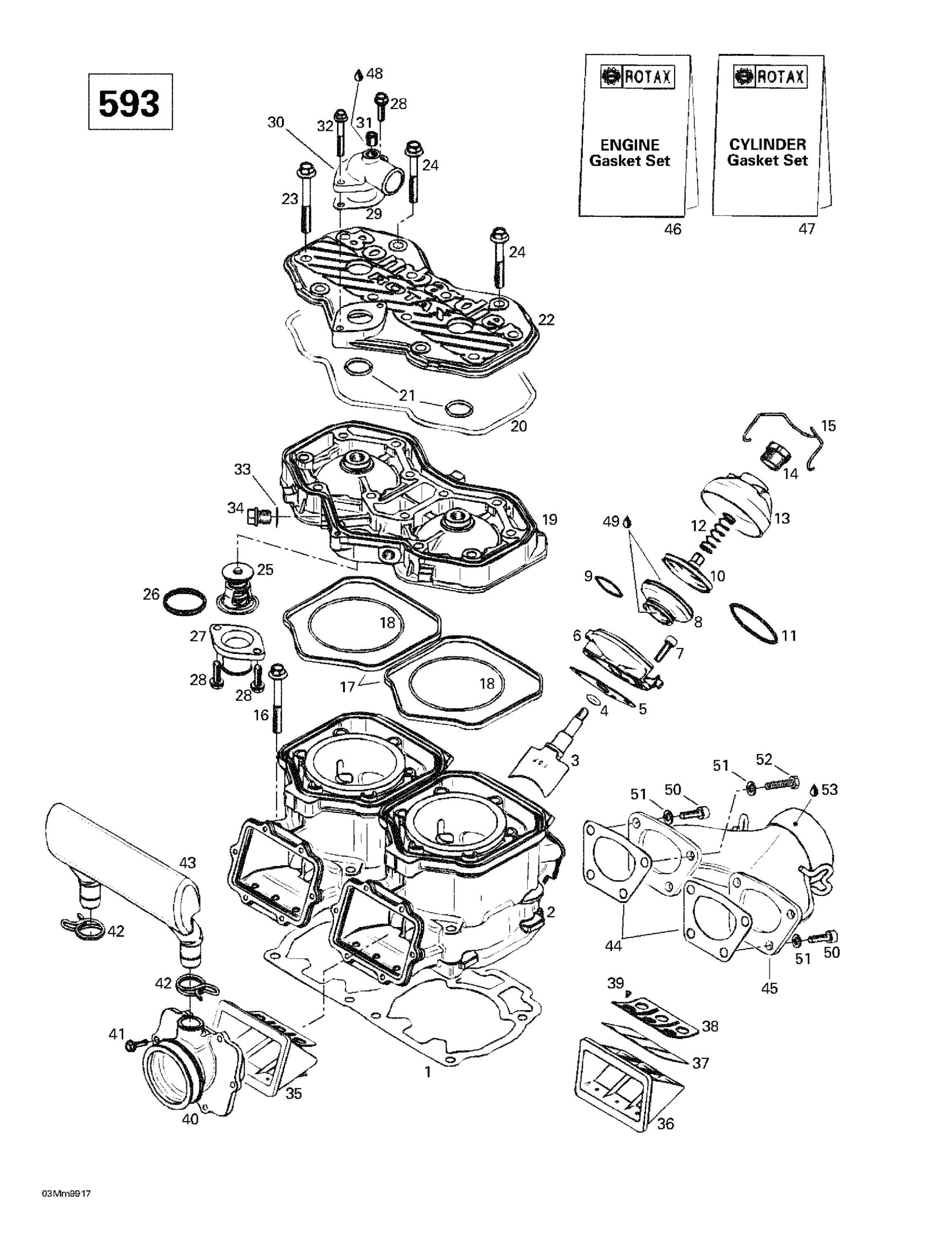 Cylinder, Exhaust Manifold, Reed Valve (593)