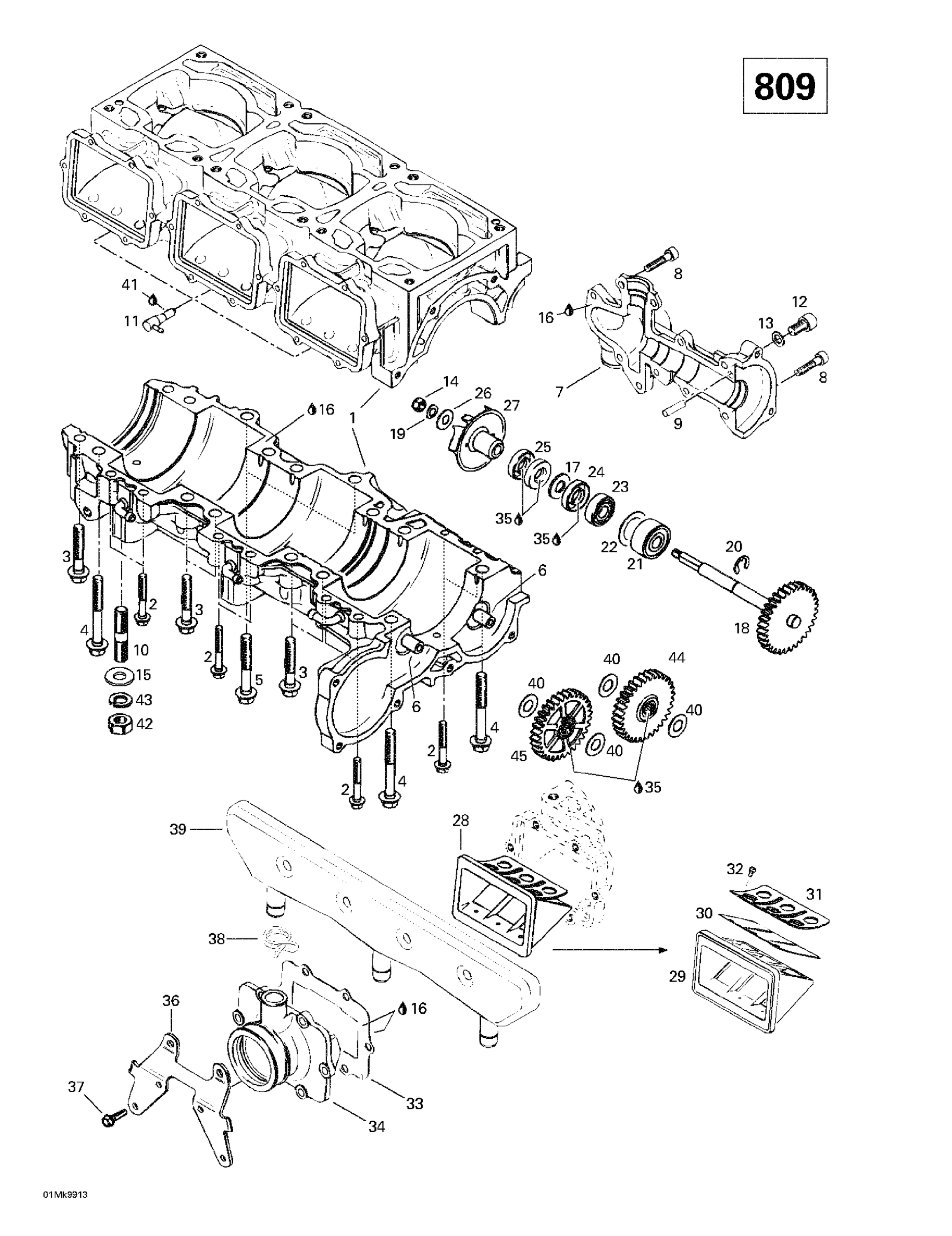 Crankcase, Reed Valve, Water Pump (809)