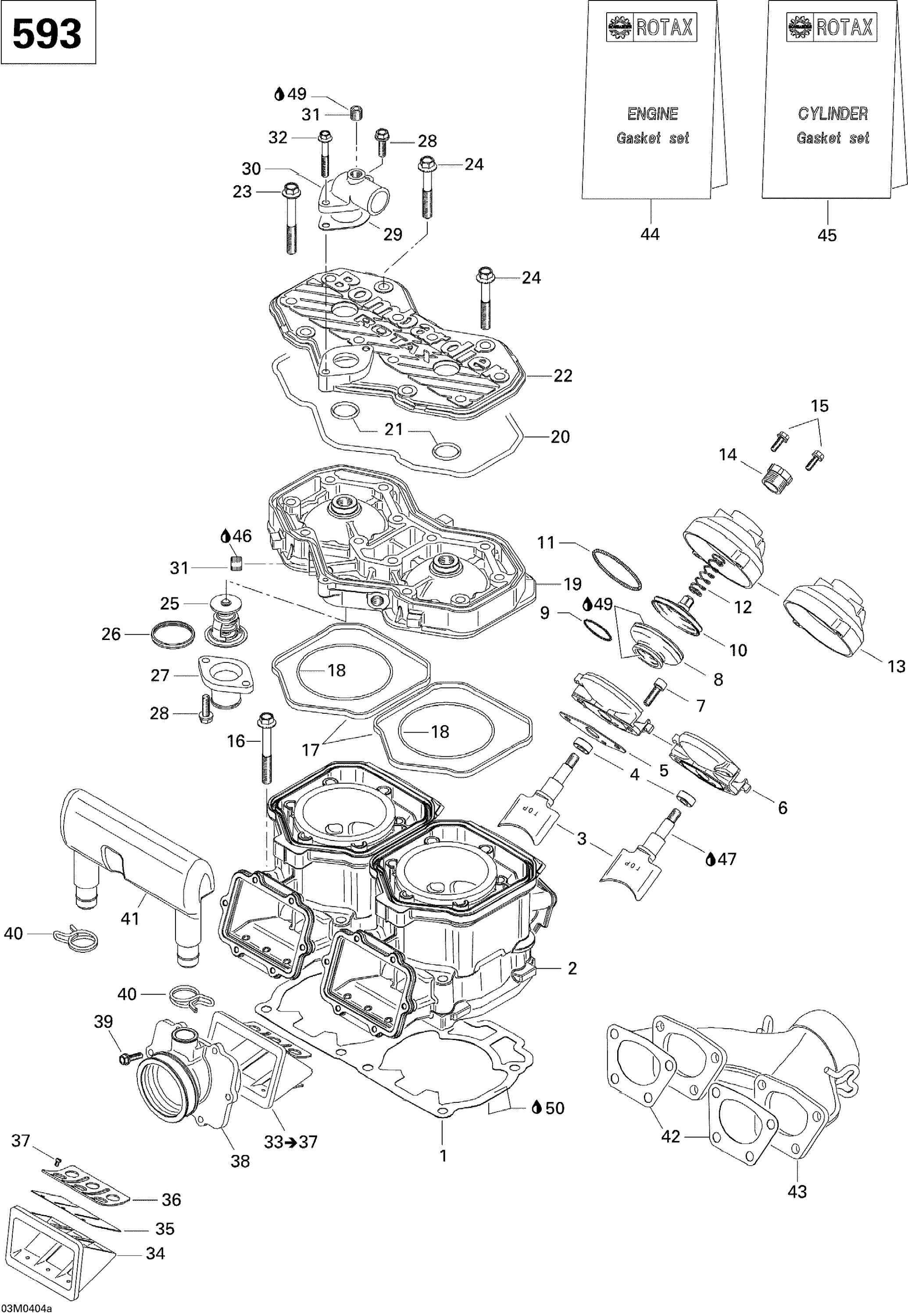 Схема узла: Cylinder, Exhaust Manifold, Reed Valve (593)