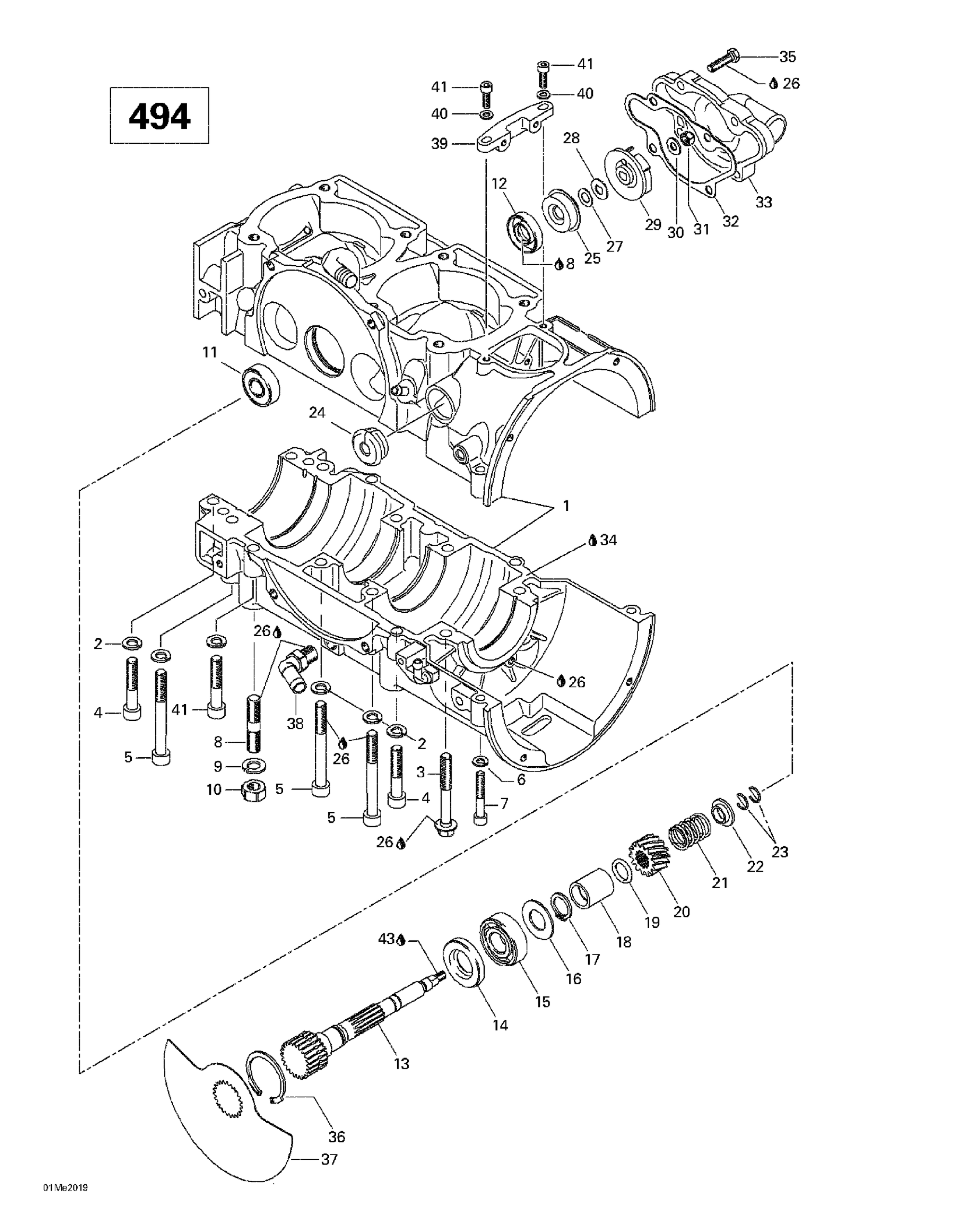 Crankcase, Rotary Valve, Water Pump (494)
