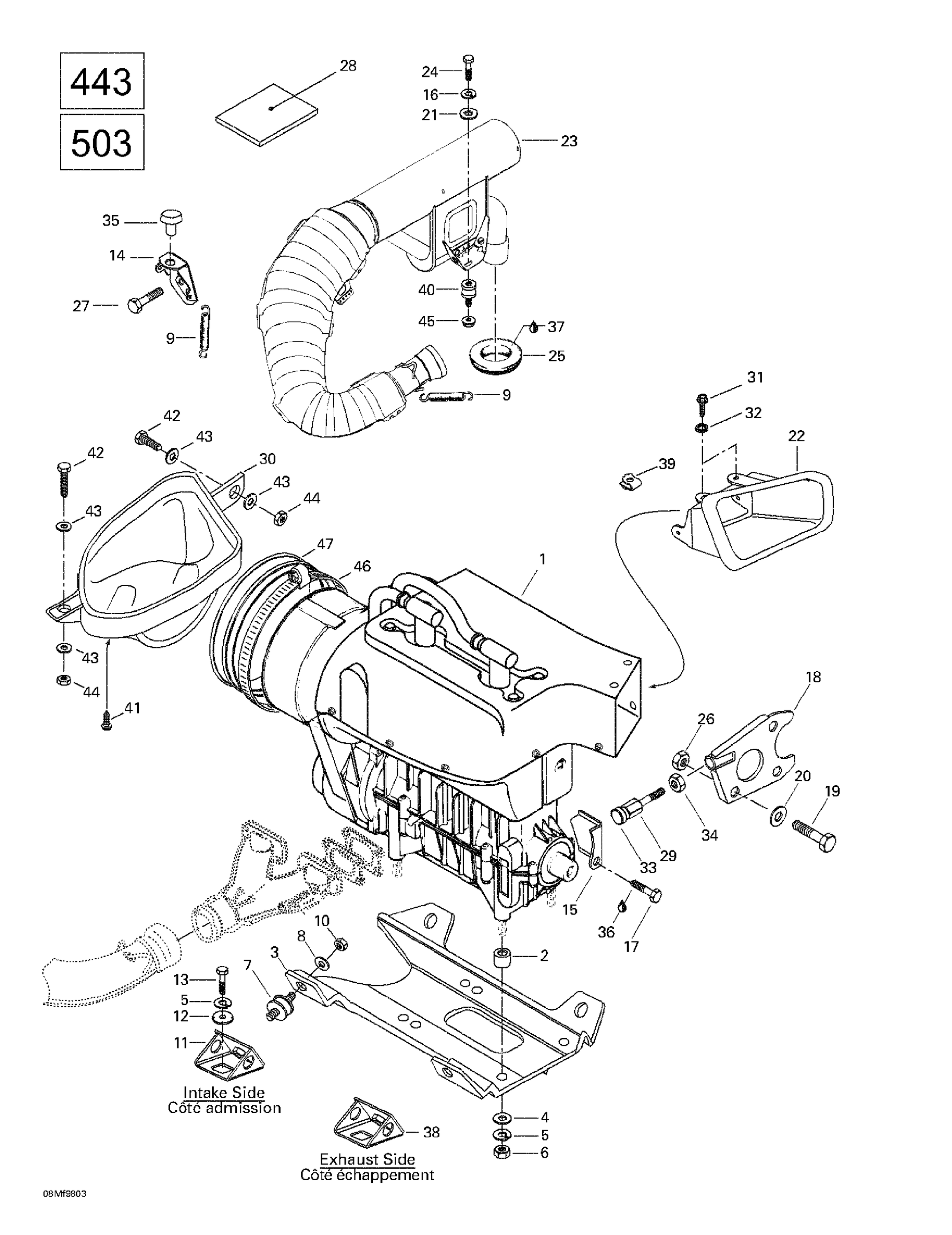 Engine Support And Muffler (443, 503)