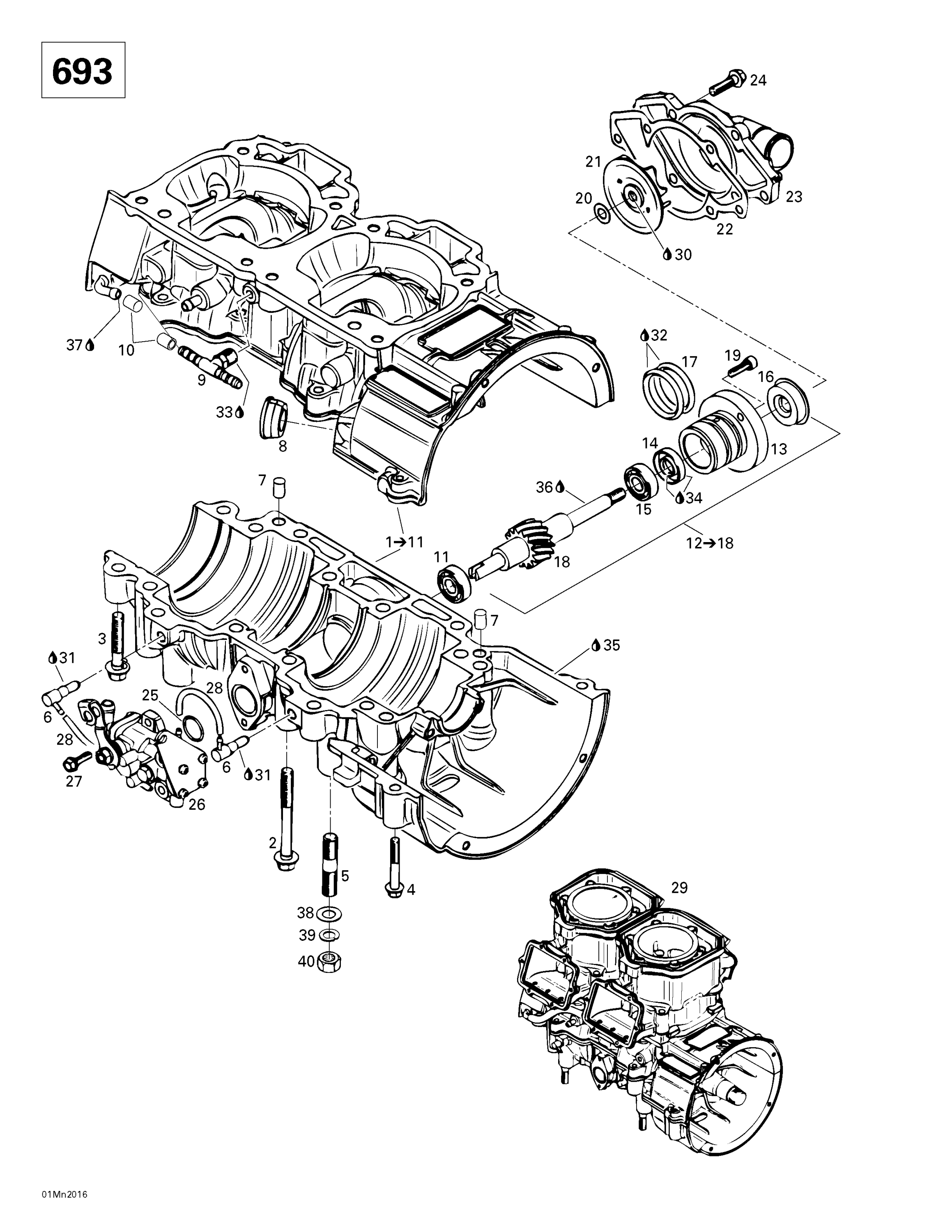 Crankcase, Water Pump And Oil Pump 2