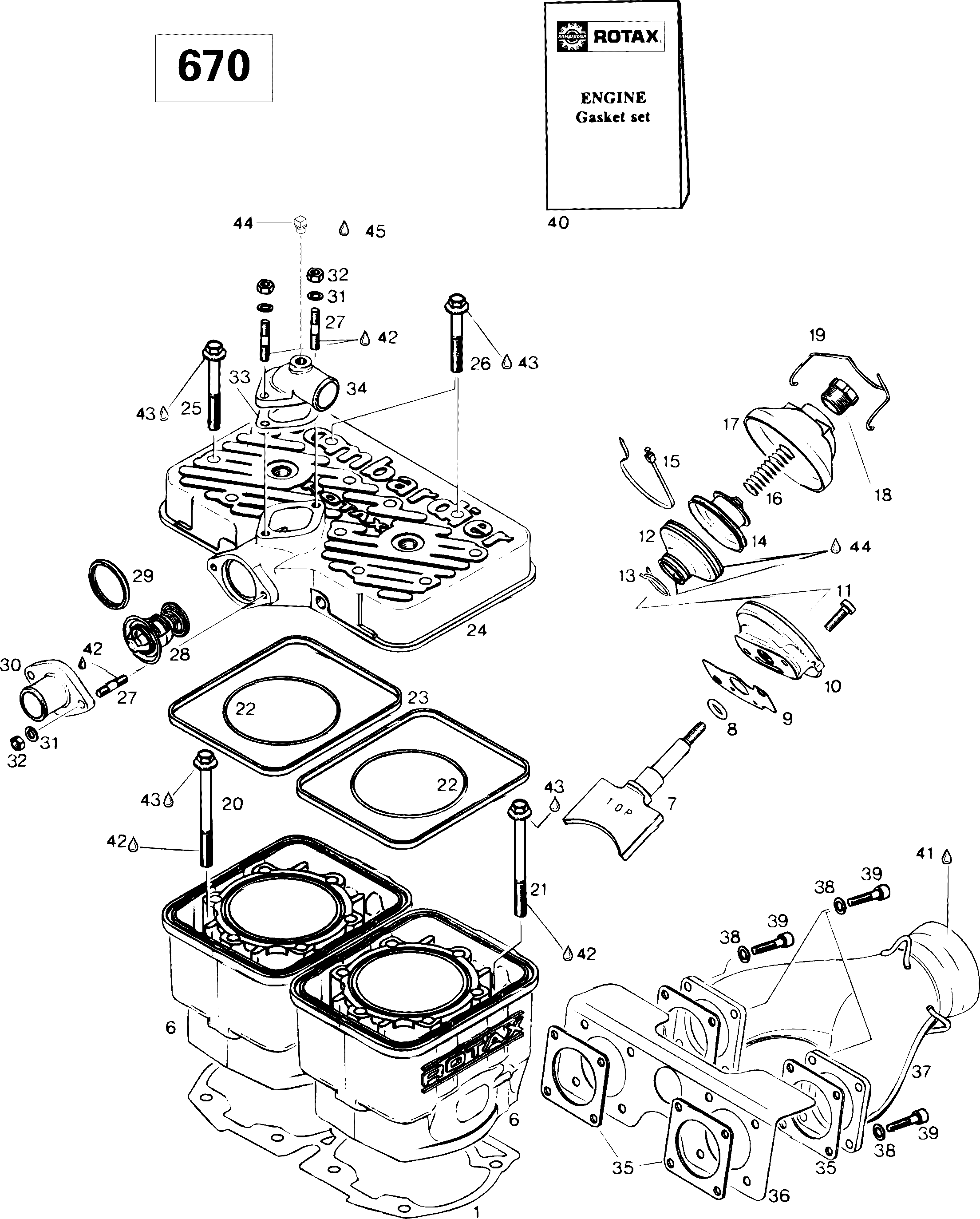 Схема узла: Cylinder And Exhaust Manifold 670SE
