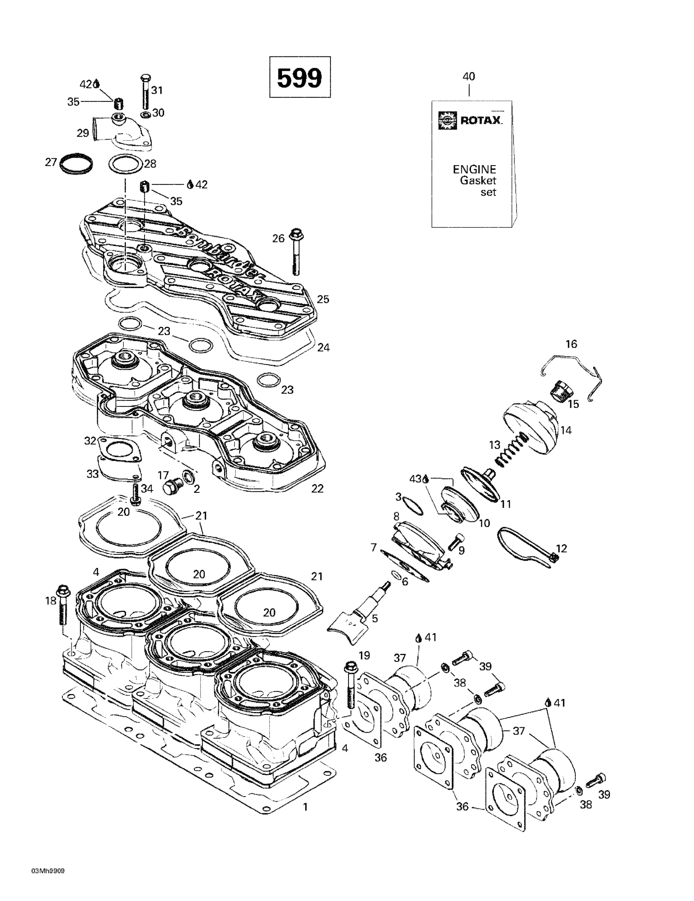 Схема узла: Cylinder, Exhaust Manifold (599)