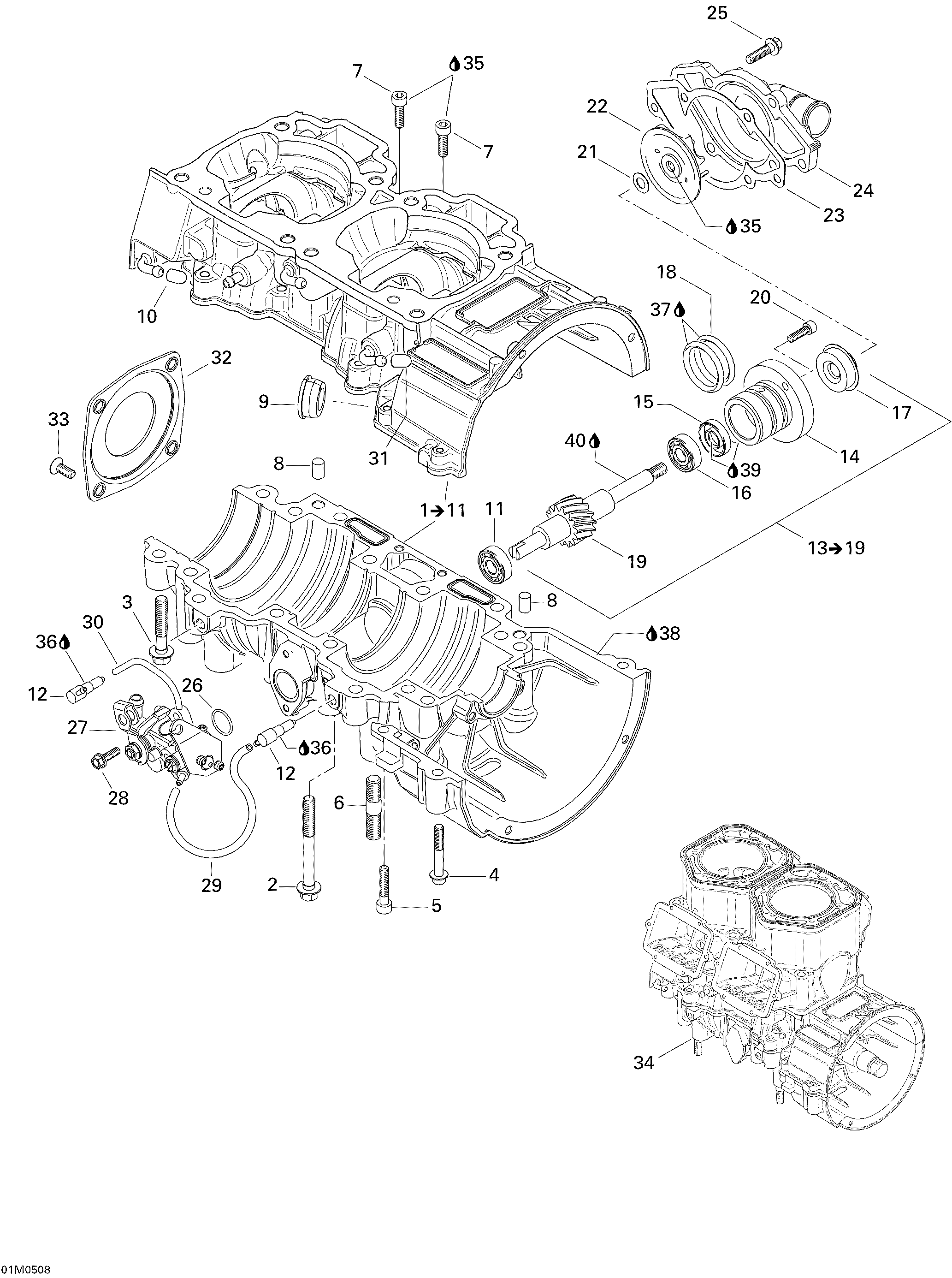 Crankcase, Water Pump And Oil Pump