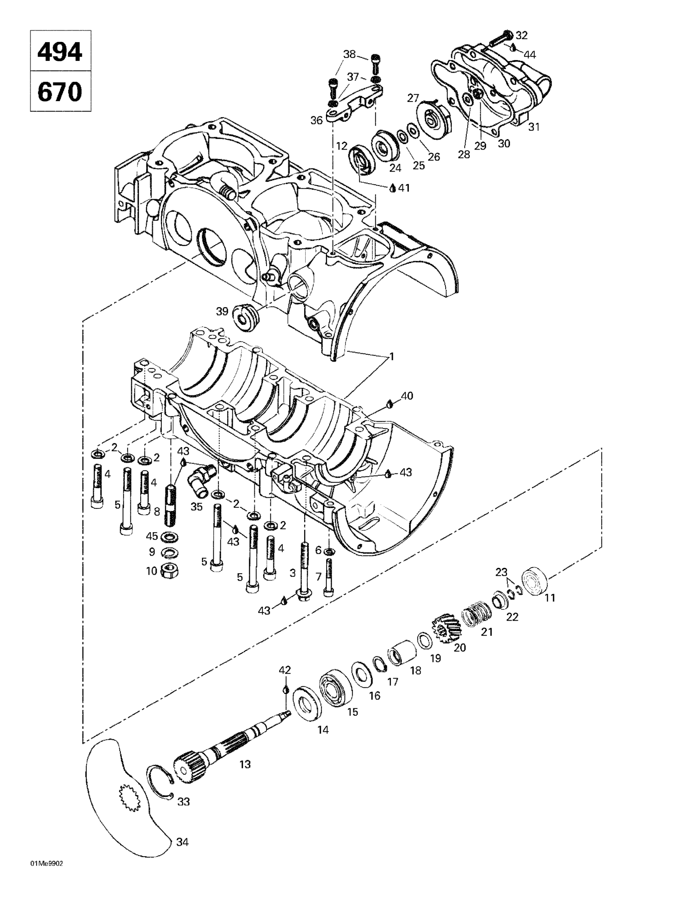 Схема узла: Crankcase, Rotary Valve, Water Pump (494, 670)