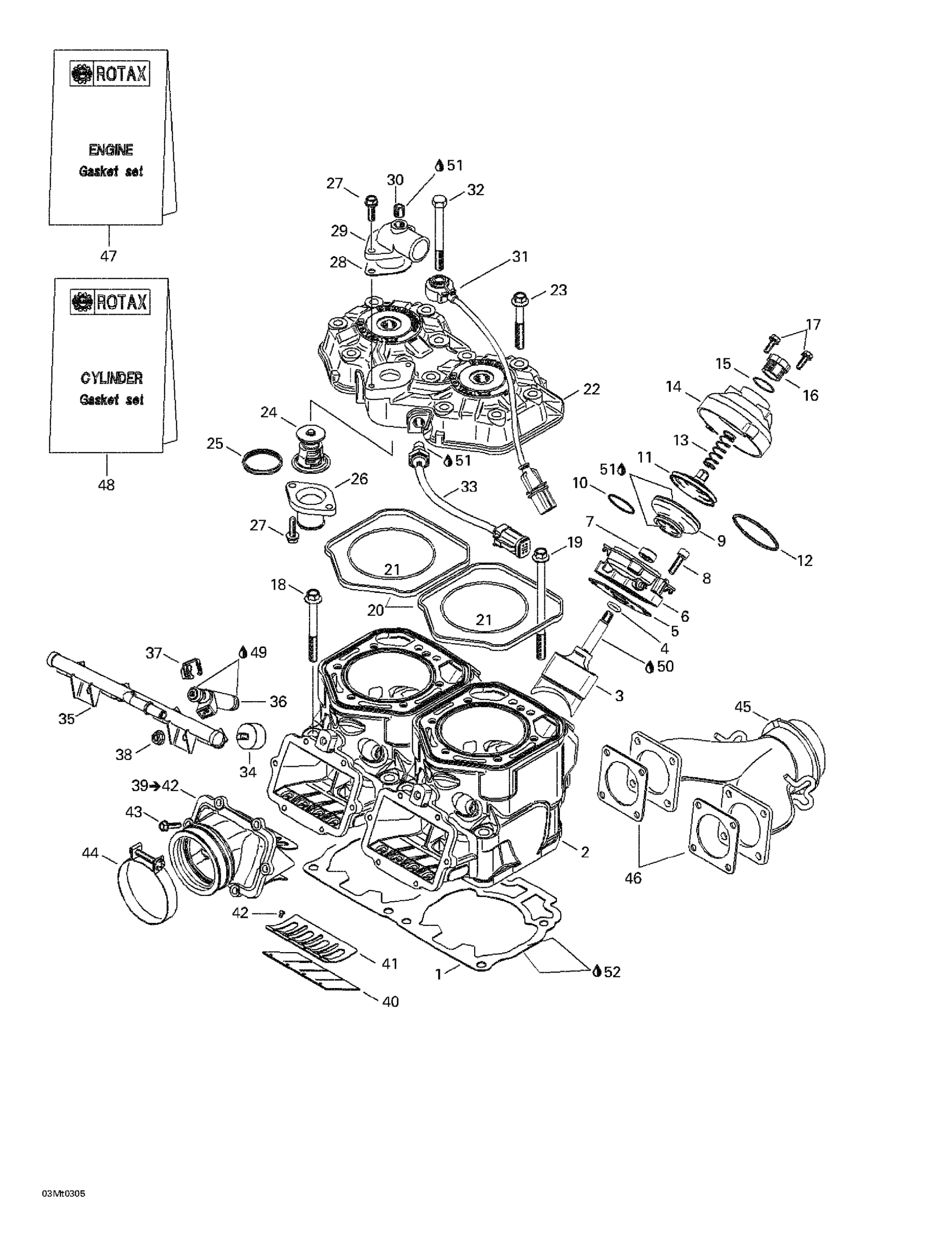 Схема узла: Cylinder, Exhaust Manifold, Reed Valve