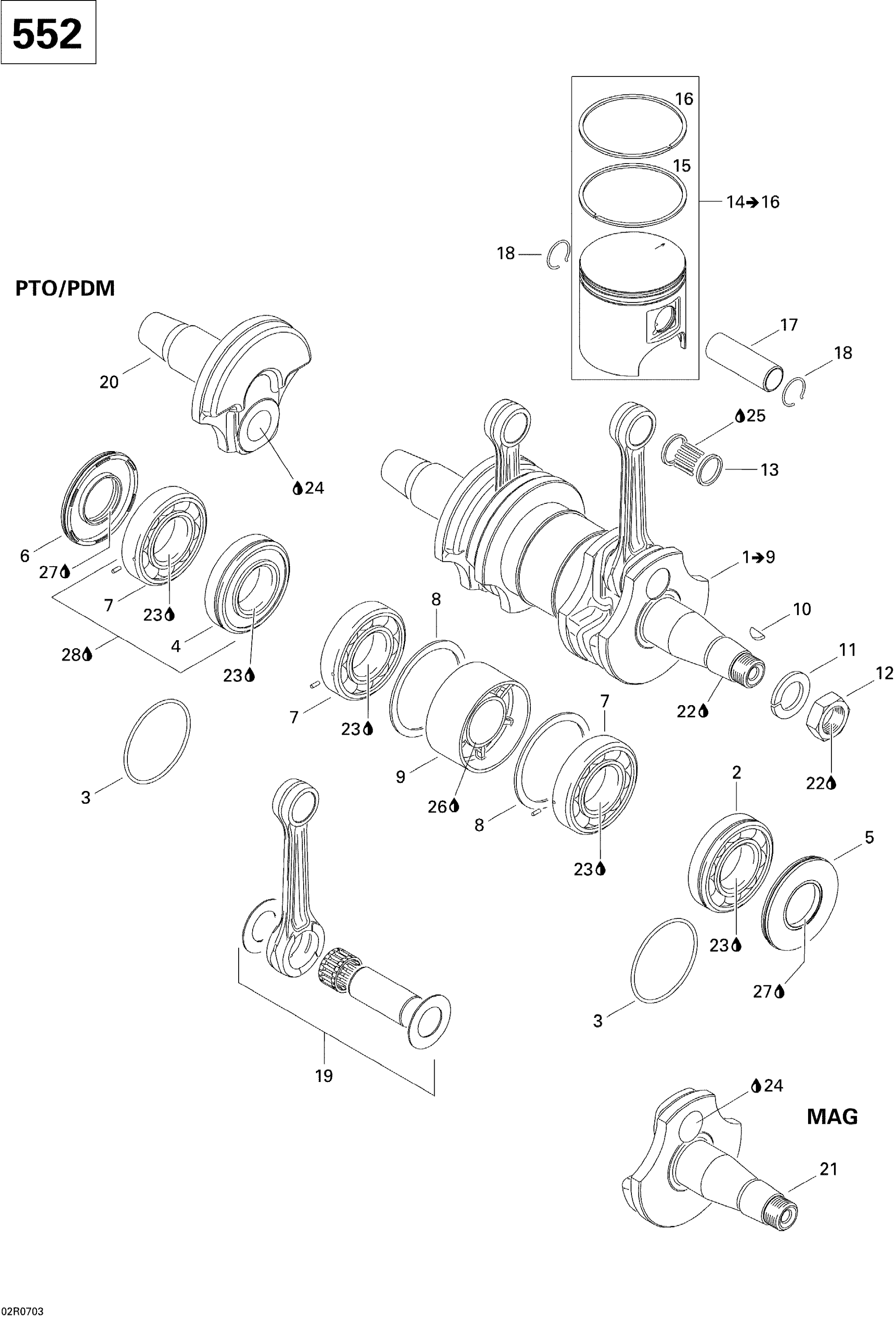 Схема узла: Crankshaft, Piston And Cylinder