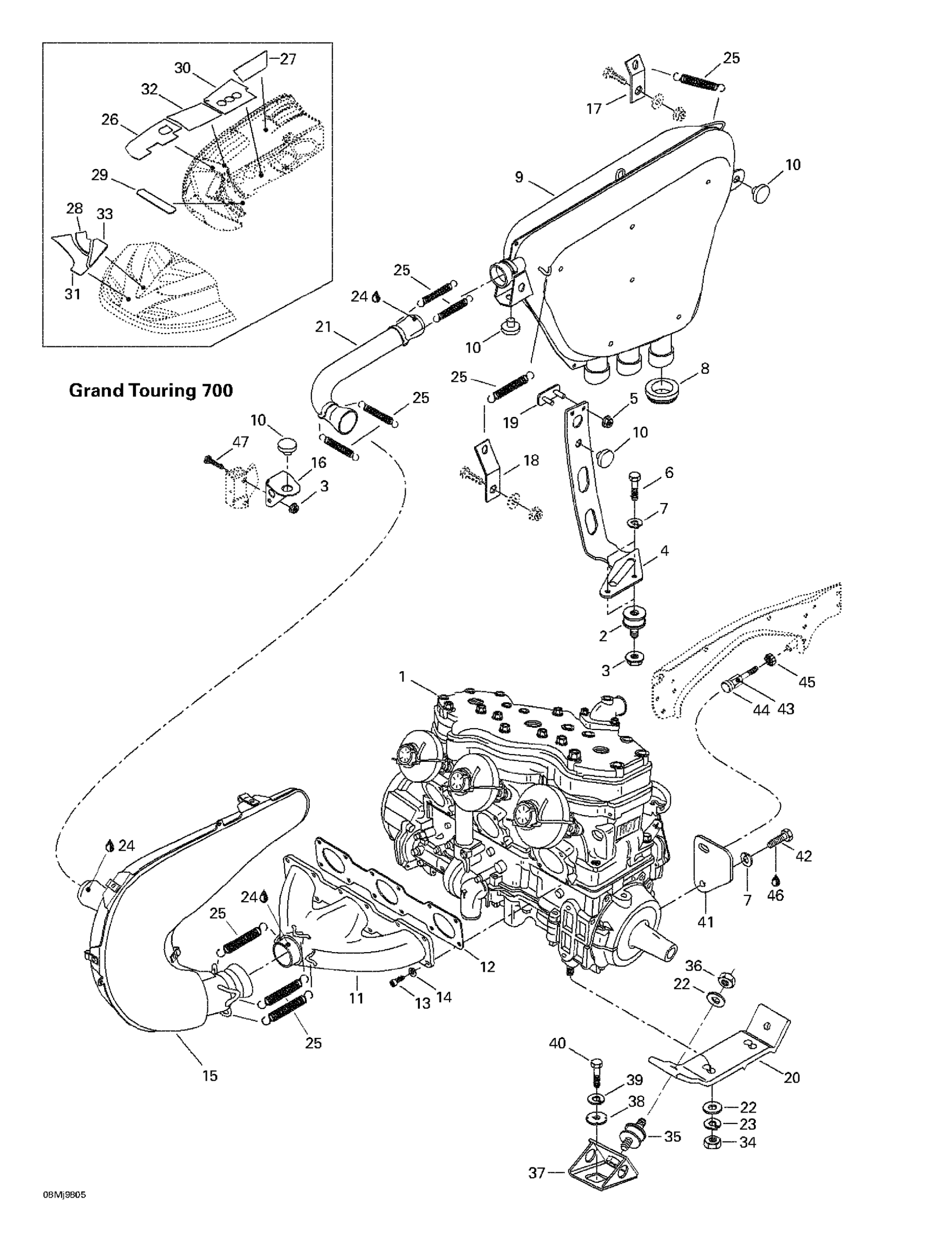 Схема узла: Engine Support And Muffler (Grand Touring 700)