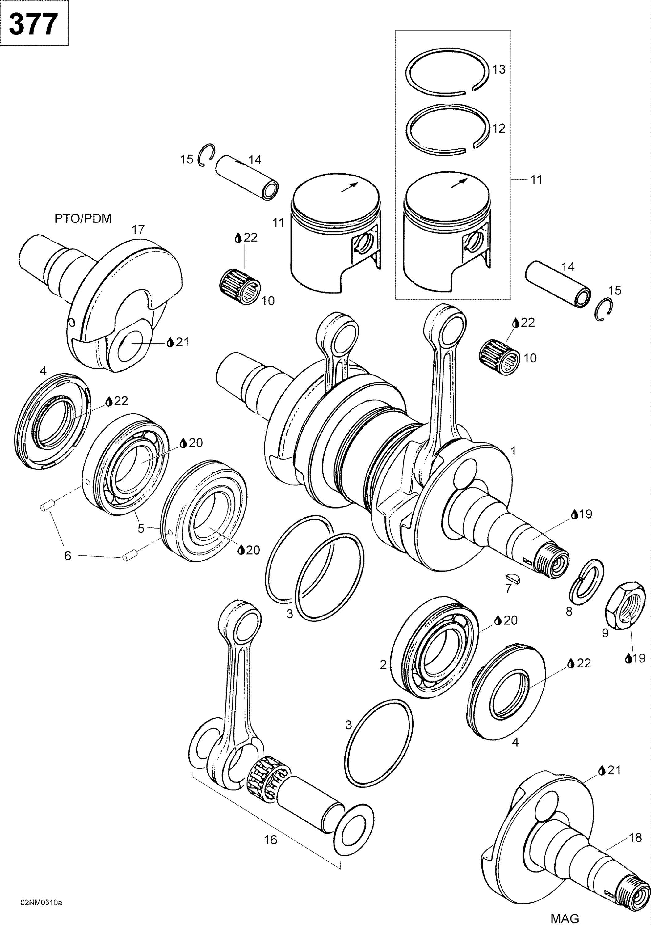 Схема узла: Crankshaft And Pistons, 377