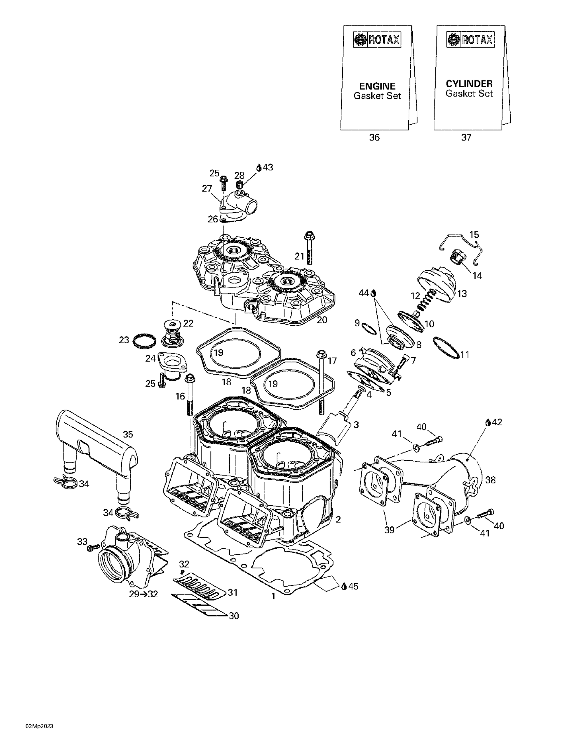 Схема узла: Cylinder, Exhaust Manifold, Reed Valve