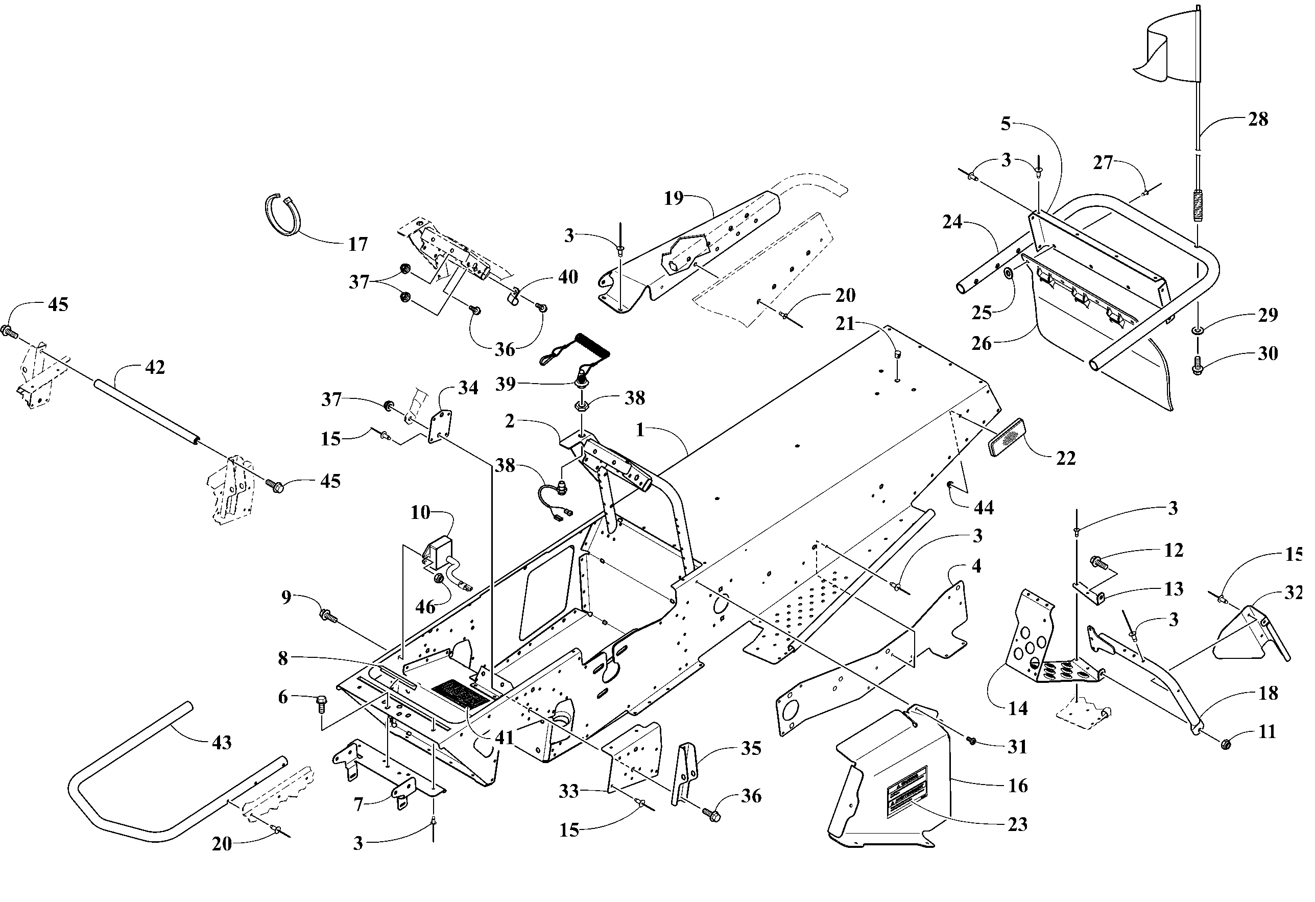 Схема узла: Chassis, Footrest and Rear Bumper