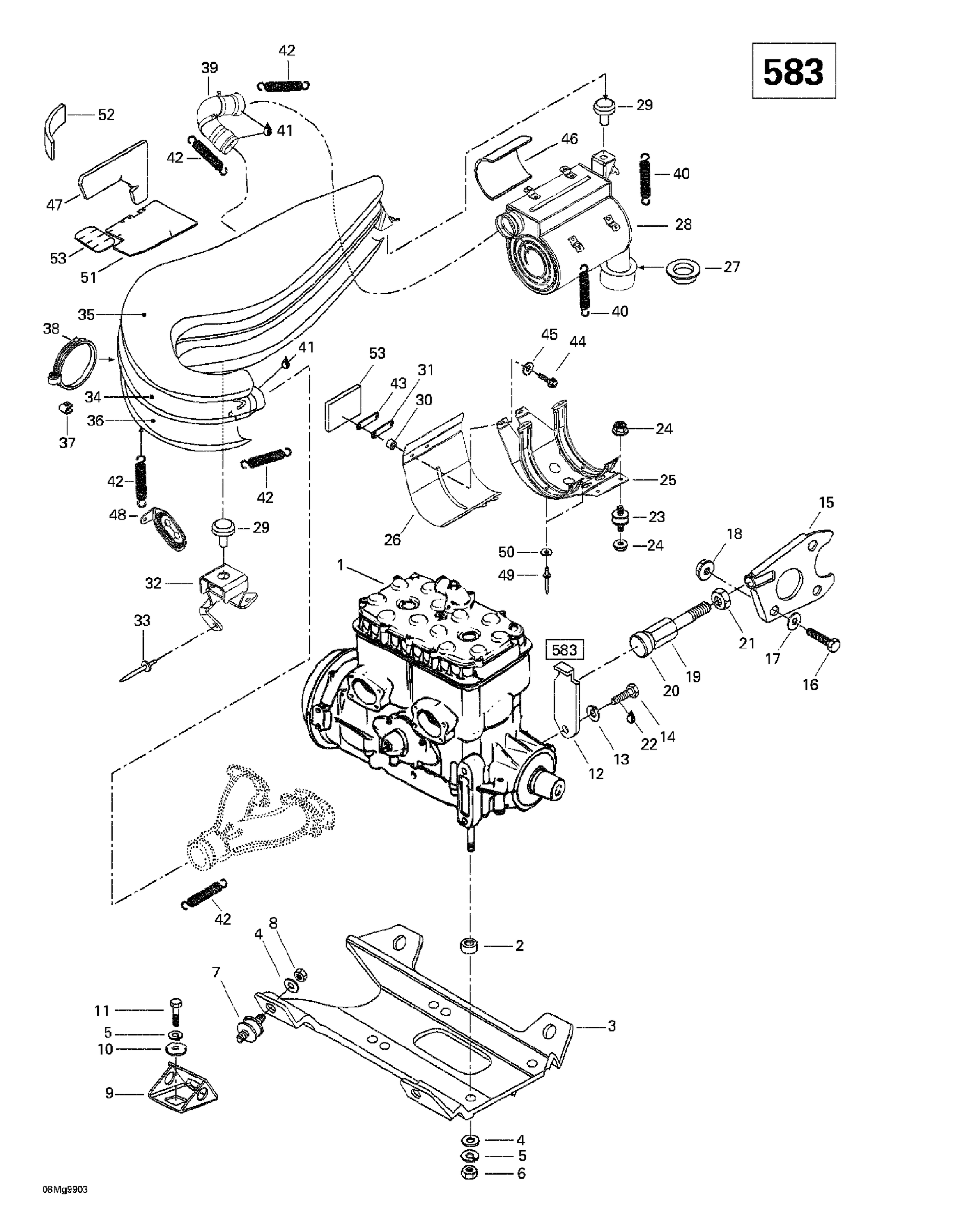 Схема узла: Engine Support And Muffler (583)