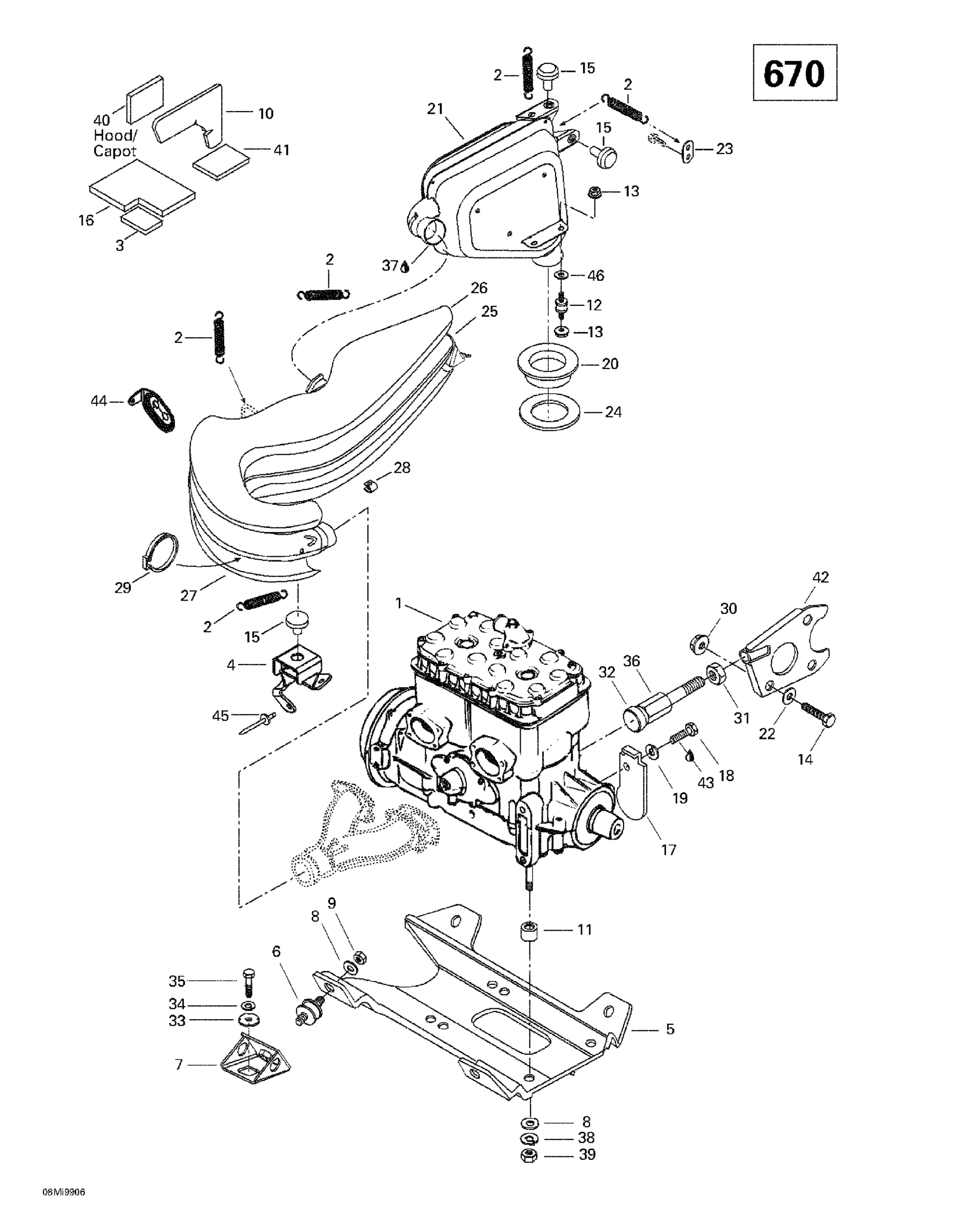 Схема узла: Engine Support And Muffler (670)